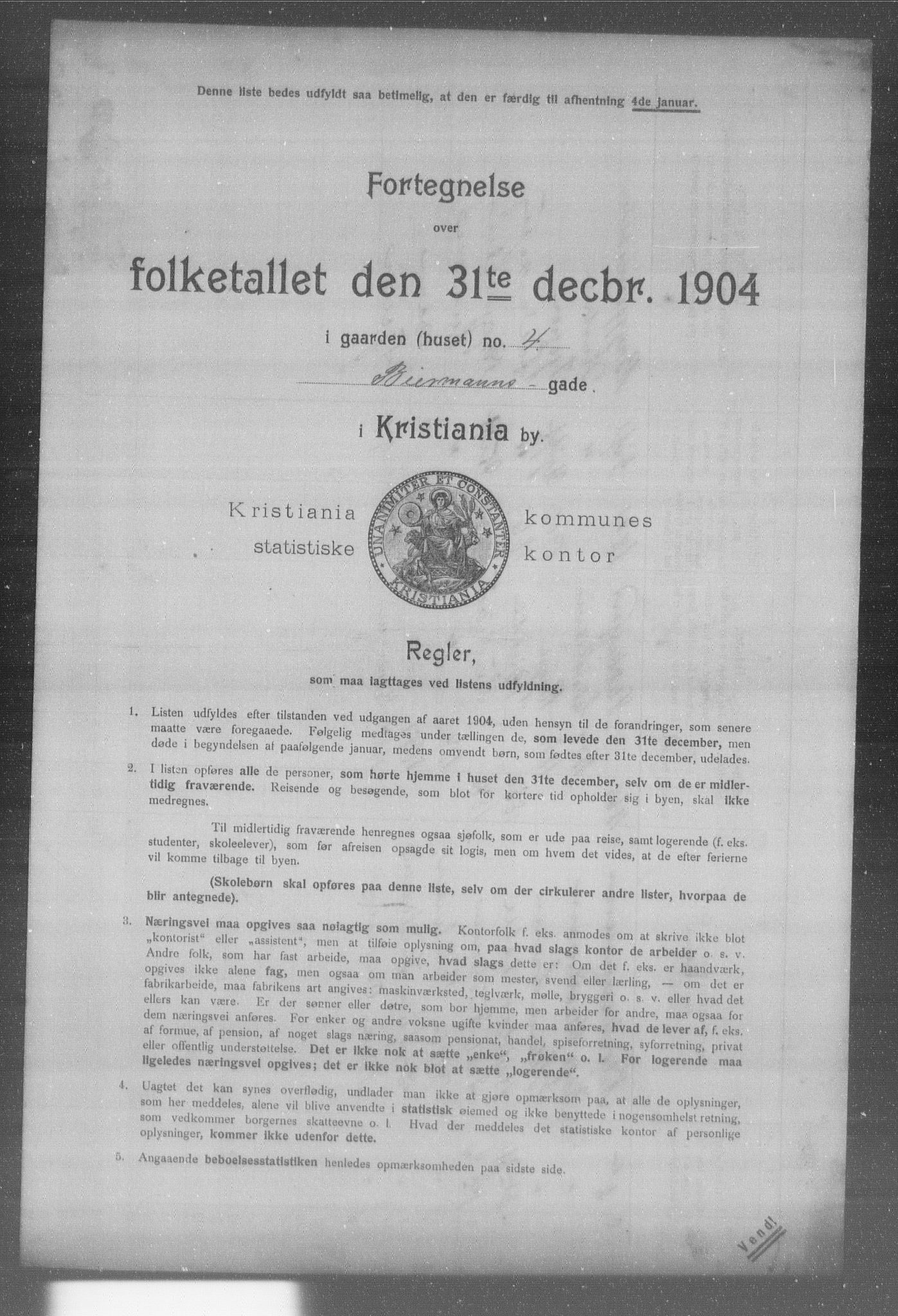 OBA, Municipal Census 1904 for Kristiania, 1904, p. 1072