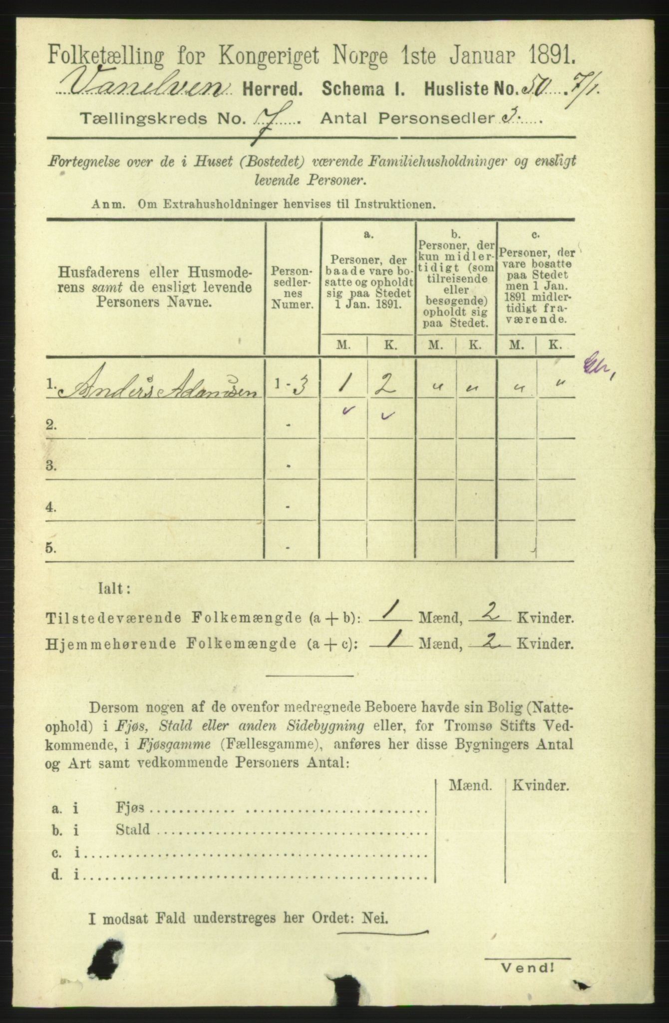 RA, 1891 census for 1511 Vanylven, 1891, p. 3144