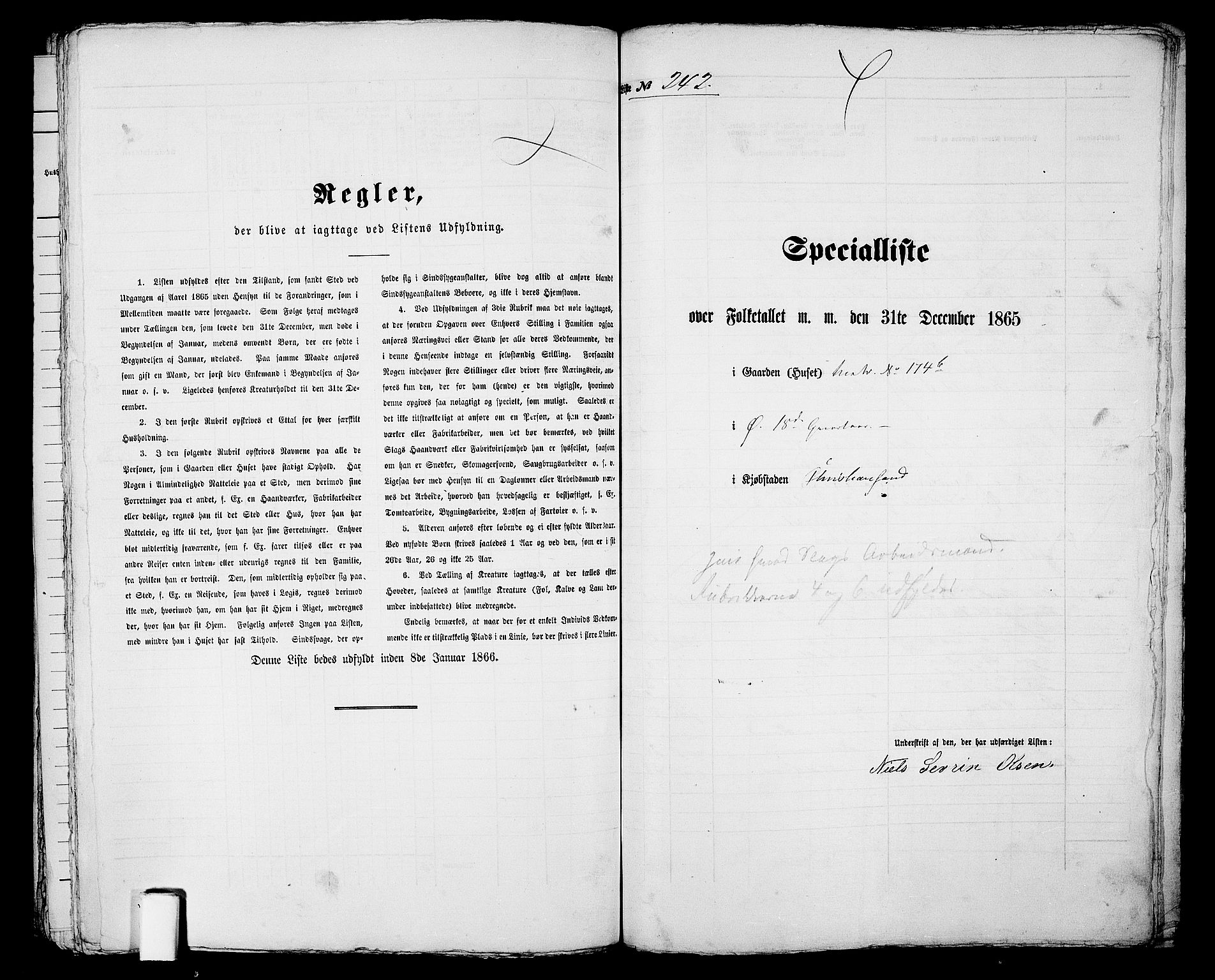 RA, 1865 census for Kristiansand, 1865, p. 502