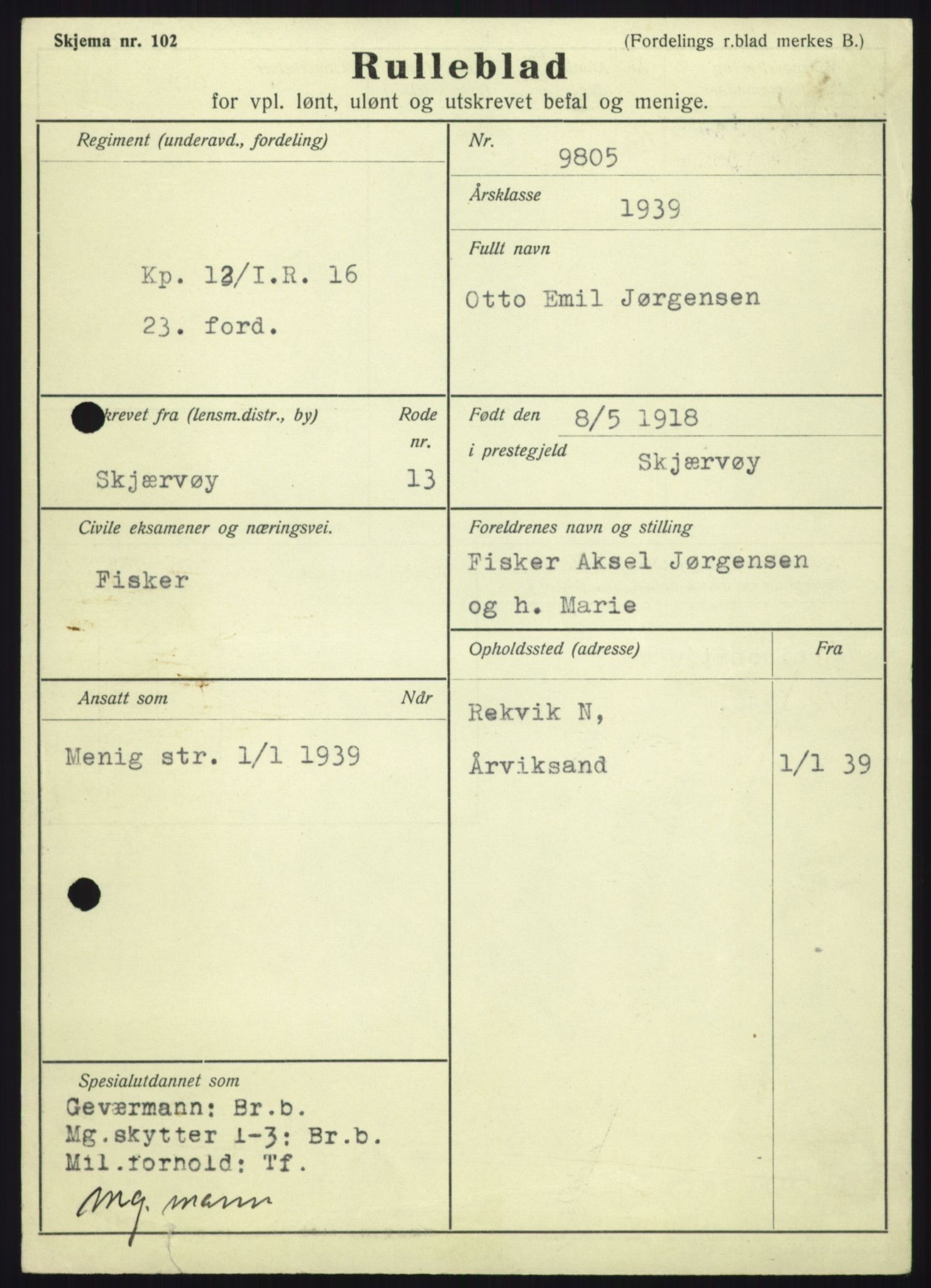 Forsvaret, Troms infanteriregiment nr. 16, AV/RA-RAFA-3146/P/Pa/L0023: Rulleblad for regimentets menige mannskaper, årsklasse 1939, 1939, p. 727