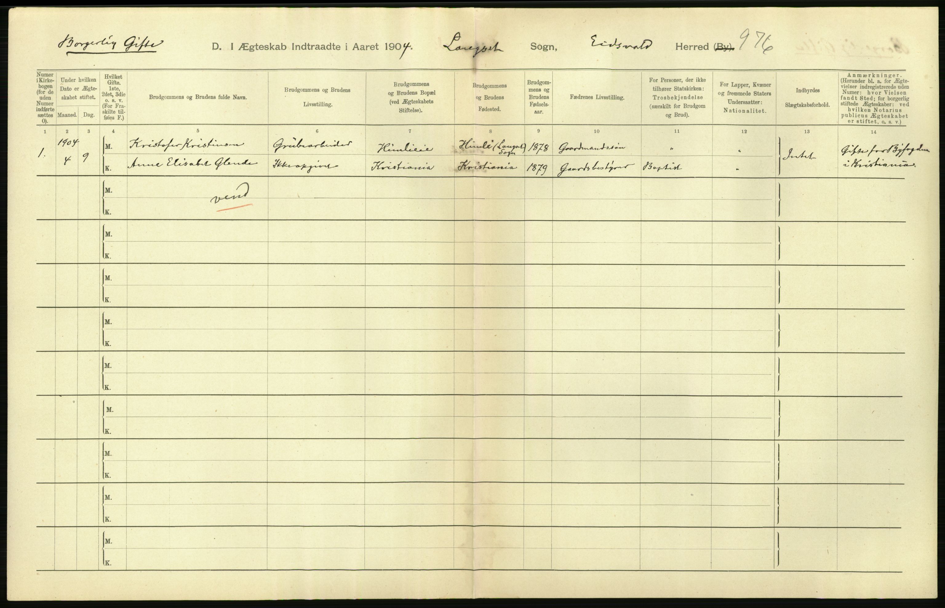 Statistisk sentralbyrå, Sosiodemografiske emner, Befolkning, AV/RA-S-2228/D/Df/Dfa/Dfab/L0002: Akershus amt: Fødte, gifte, døde, 1904, p. 456