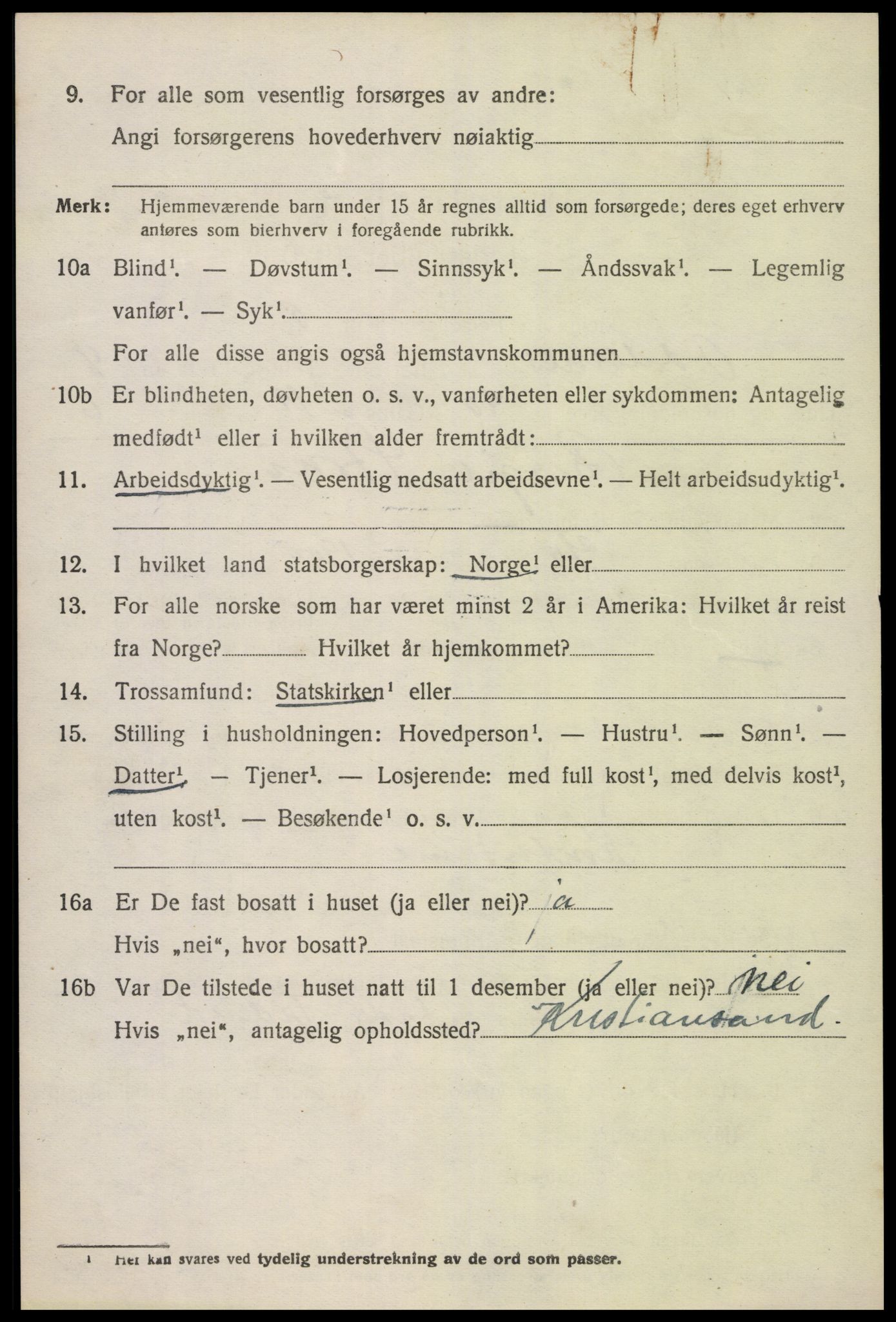 SAK, 1920 census for Oddernes, 1920, p. 6042