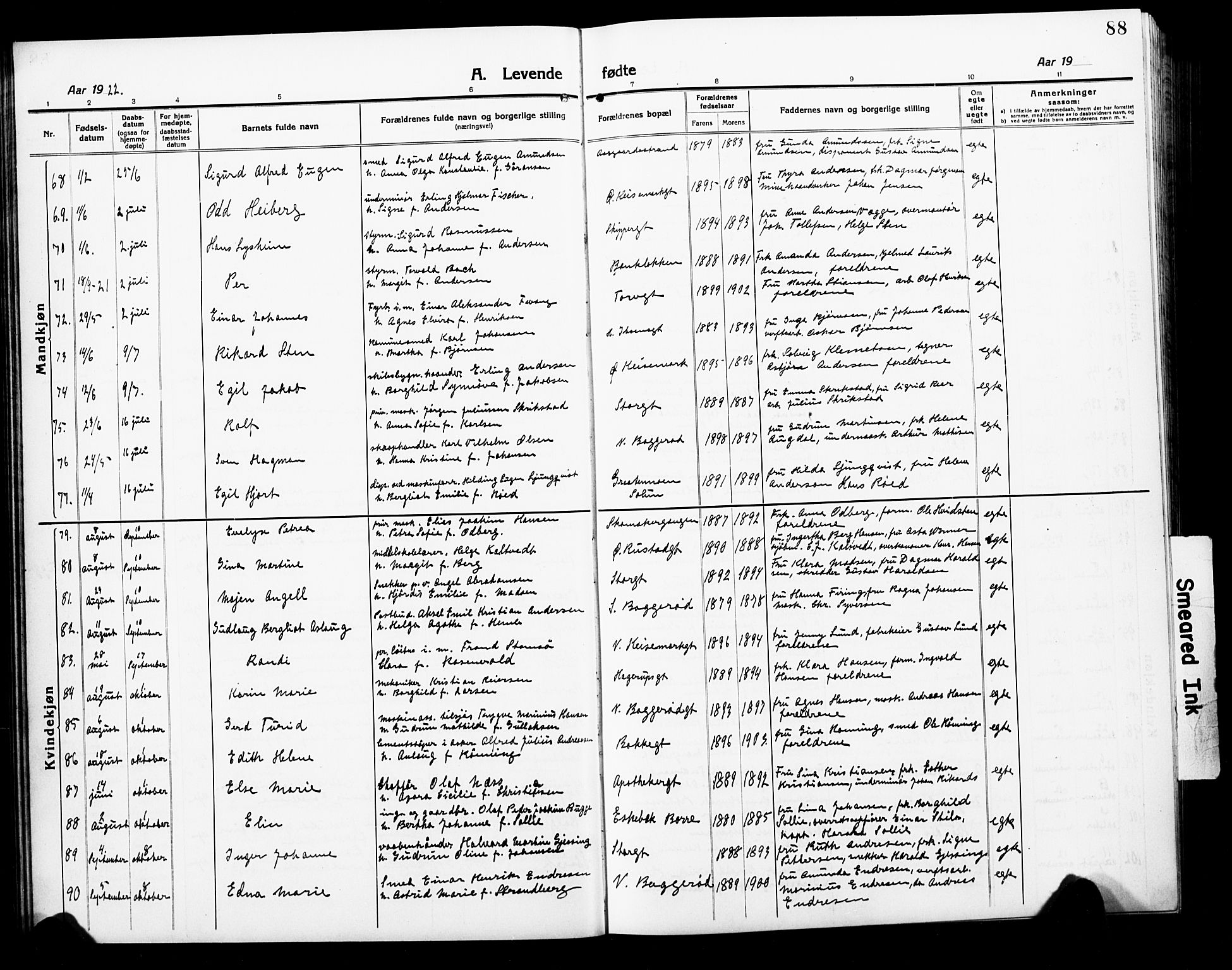 Horten kirkebøker, AV/SAKO-A-348/G/Ga/L0008: Parish register (copy) no. 8, 1916-1926, p. 88