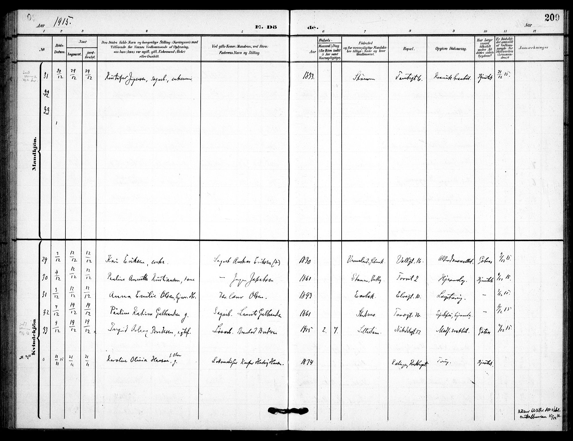 Skedsmo prestekontor Kirkebøker, SAO/A-10033a/F/Fc/L0001: Parish register (official) no. III 1, 1908-1916, p. 209