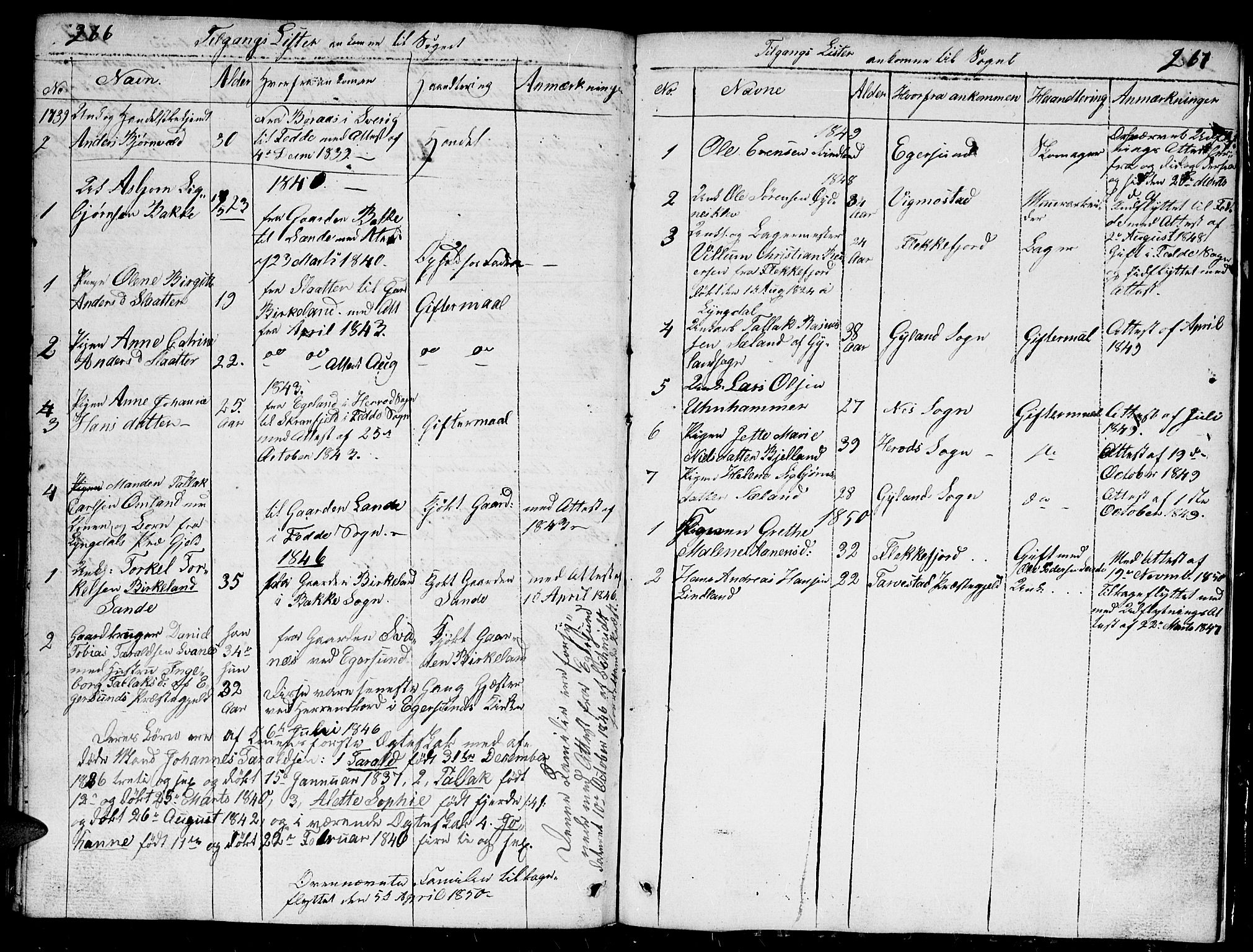 Kvinesdal sokneprestkontor, SAK/1111-0026/F/Fb/Fba/L0002: Parish register (copy) no. B 2, 1838-1858, p. 266-267