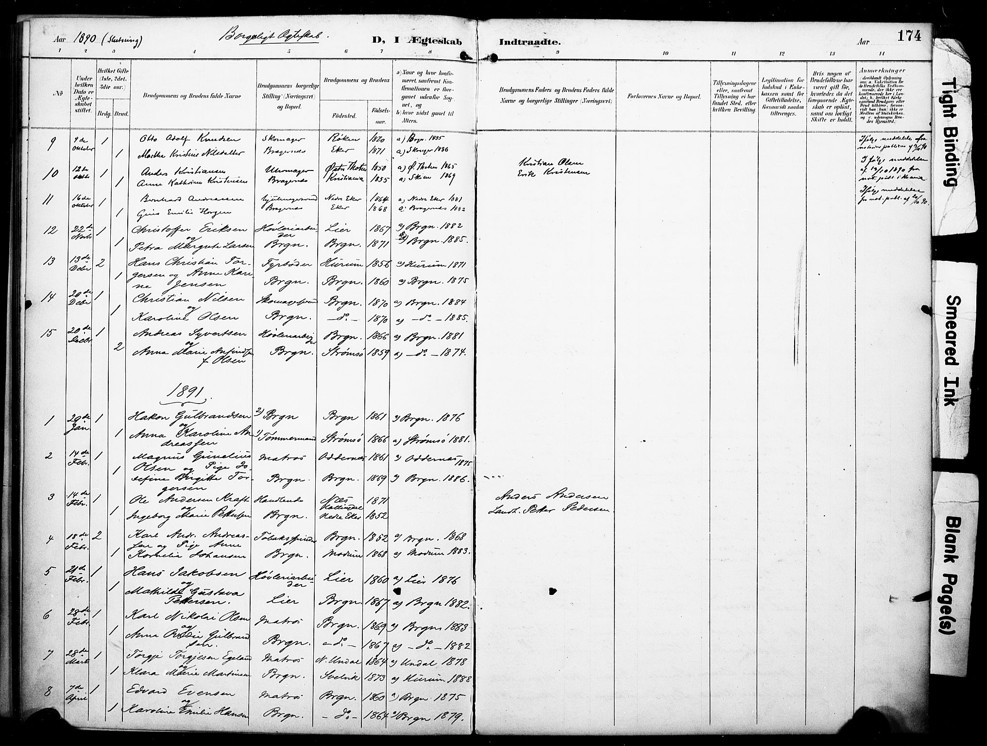 Bragernes kirkebøker, SAKO/A-6/F/Fc/L0006: Parish register (official) no. III 6, 1888-1899, p. 174