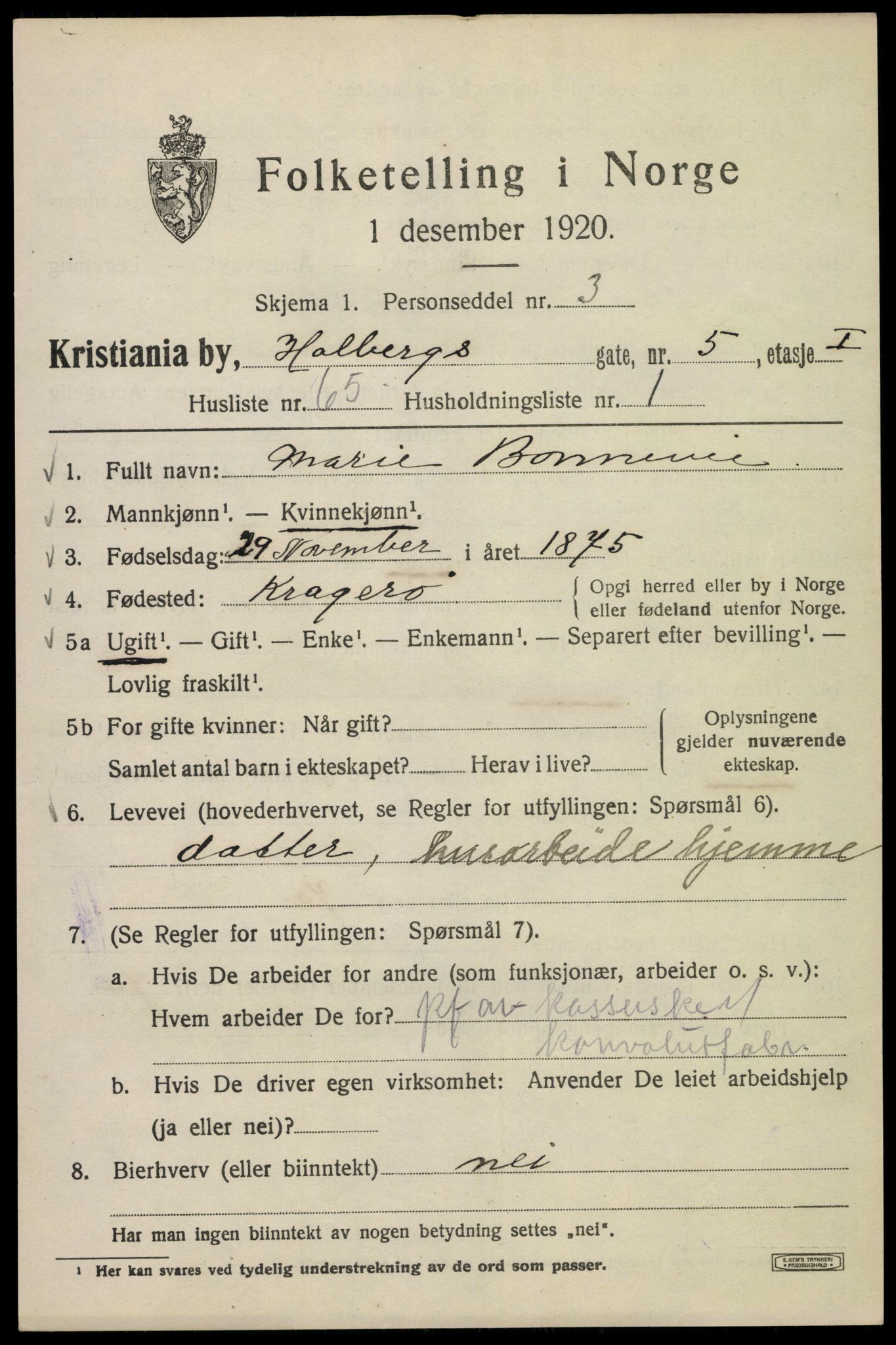 SAO, 1920 census for Kristiania, 1920, p. 294477