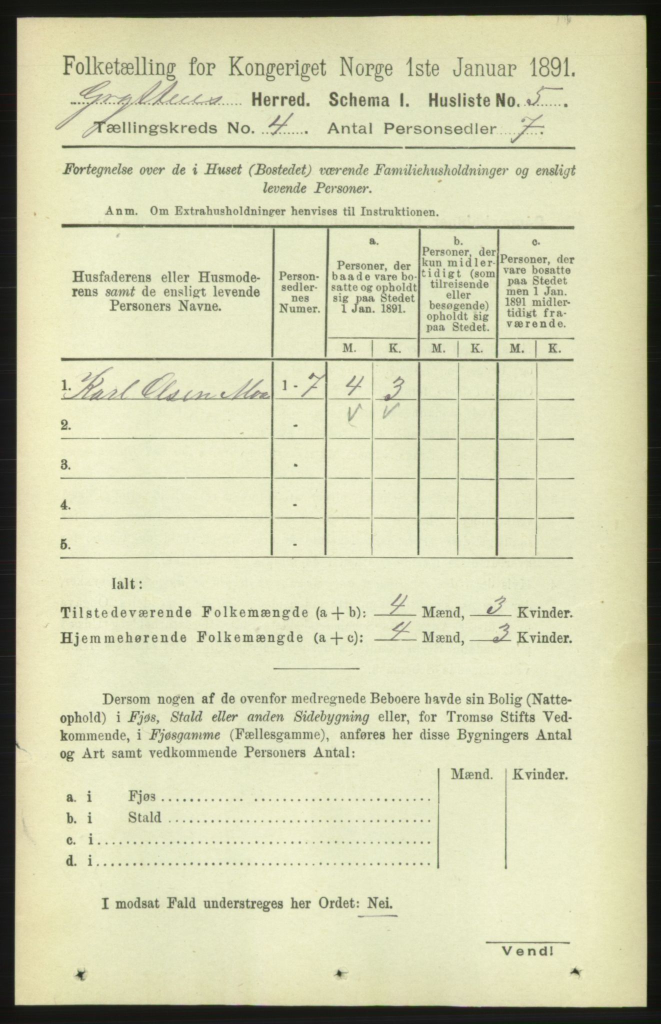 RA, 1891 census for 1539 Grytten, 1891, p. 1285