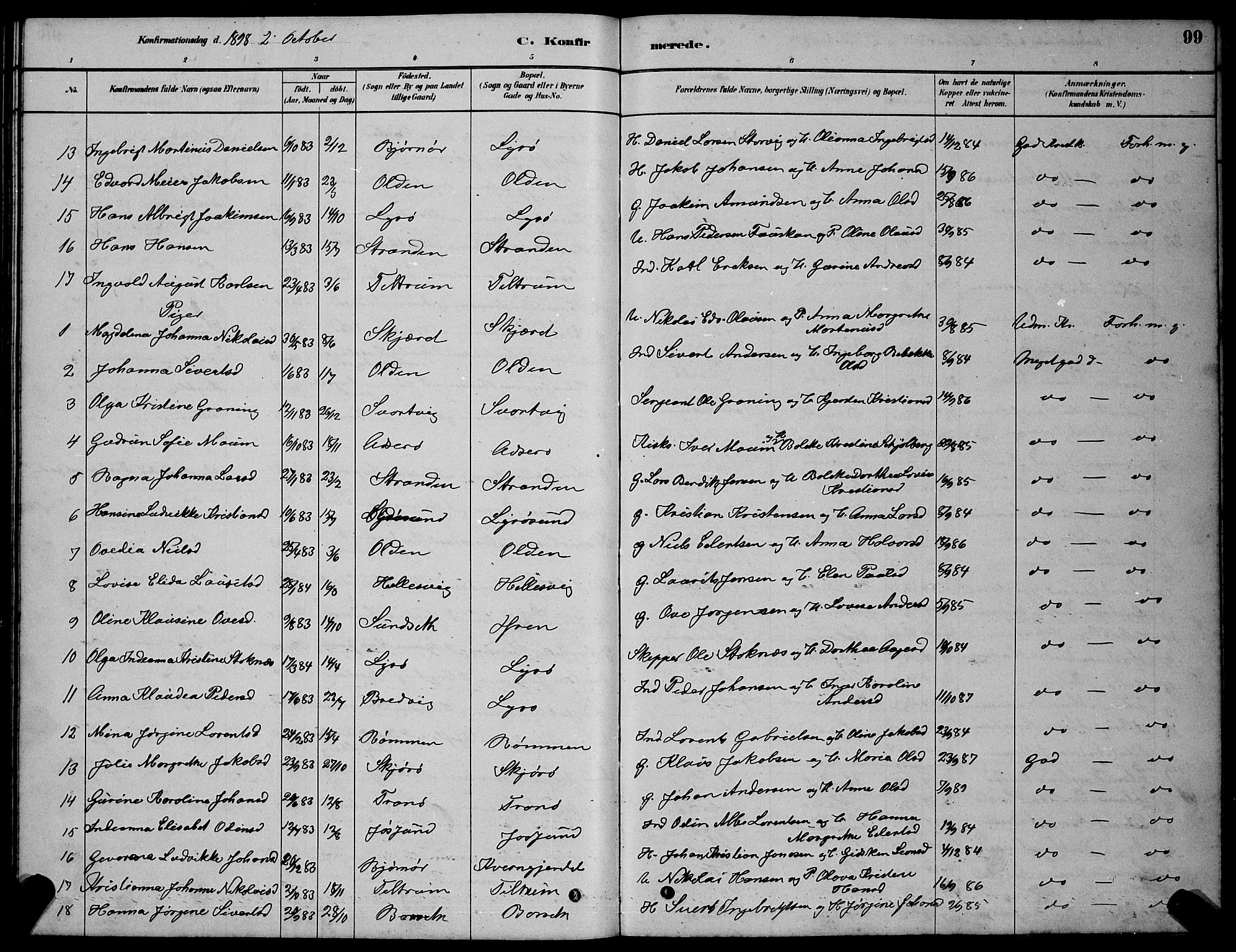 Ministerialprotokoller, klokkerbøker og fødselsregistre - Sør-Trøndelag, AV/SAT-A-1456/654/L0665: Parish register (copy) no. 654C01, 1879-1901, p. 99