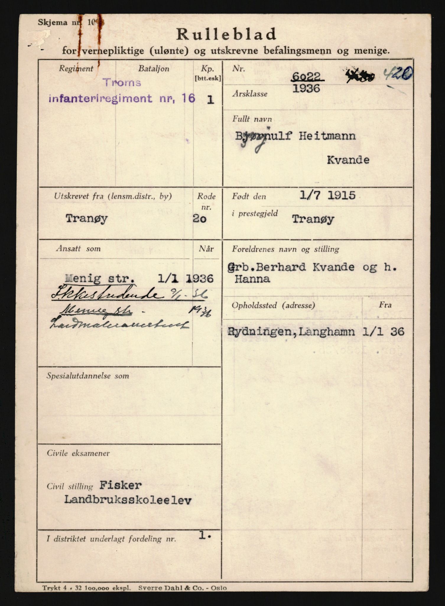 Forsvaret, Troms infanteriregiment nr. 16, AV/RA-RAFA-3146/P/Pa/L0020: Rulleblad for regimentets menige mannskaper, årsklasse 1936, 1936, p. 729