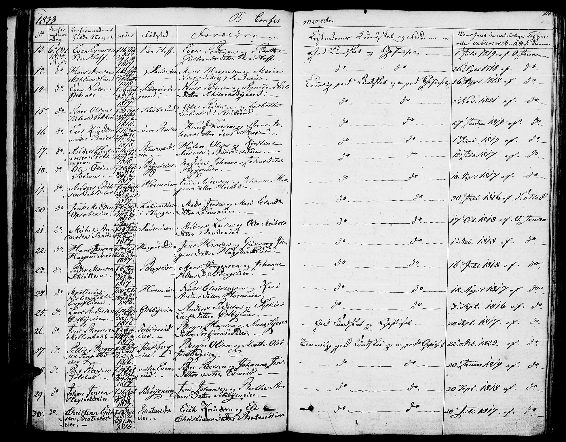 Romedal prestekontor, AV/SAH-PREST-004/K/L0003: Parish register (official) no. 3, 1829-1846, p. 126