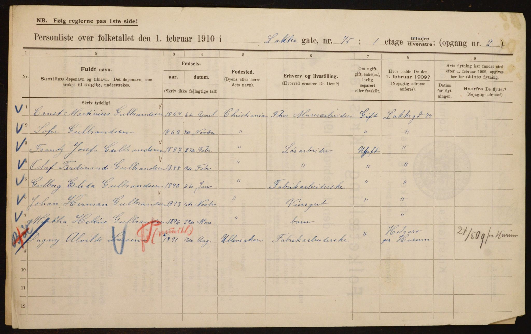 OBA, Municipal Census 1910 for Kristiania, 1910, p. 54320