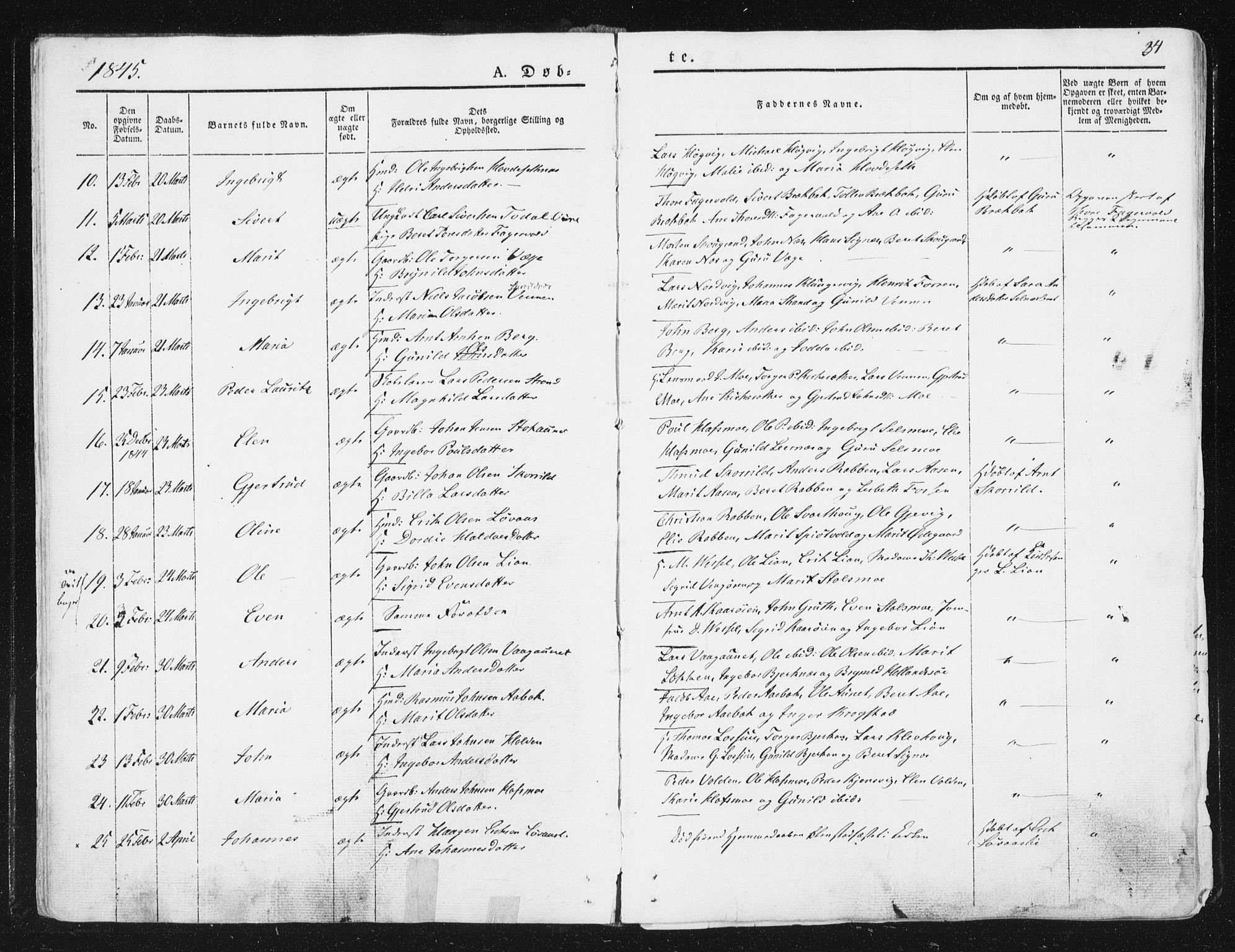 Ministerialprotokoller, klokkerbøker og fødselsregistre - Sør-Trøndelag, AV/SAT-A-1456/630/L0493: Parish register (official) no. 630A06, 1841-1851, p. 34