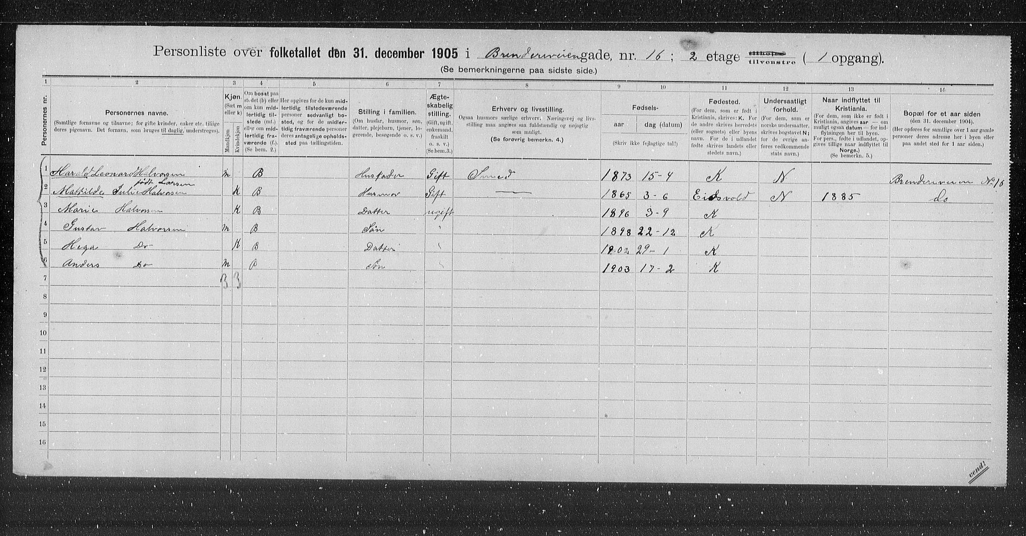 OBA, Municipal Census 1905 for Kristiania, 1905, p. 5293