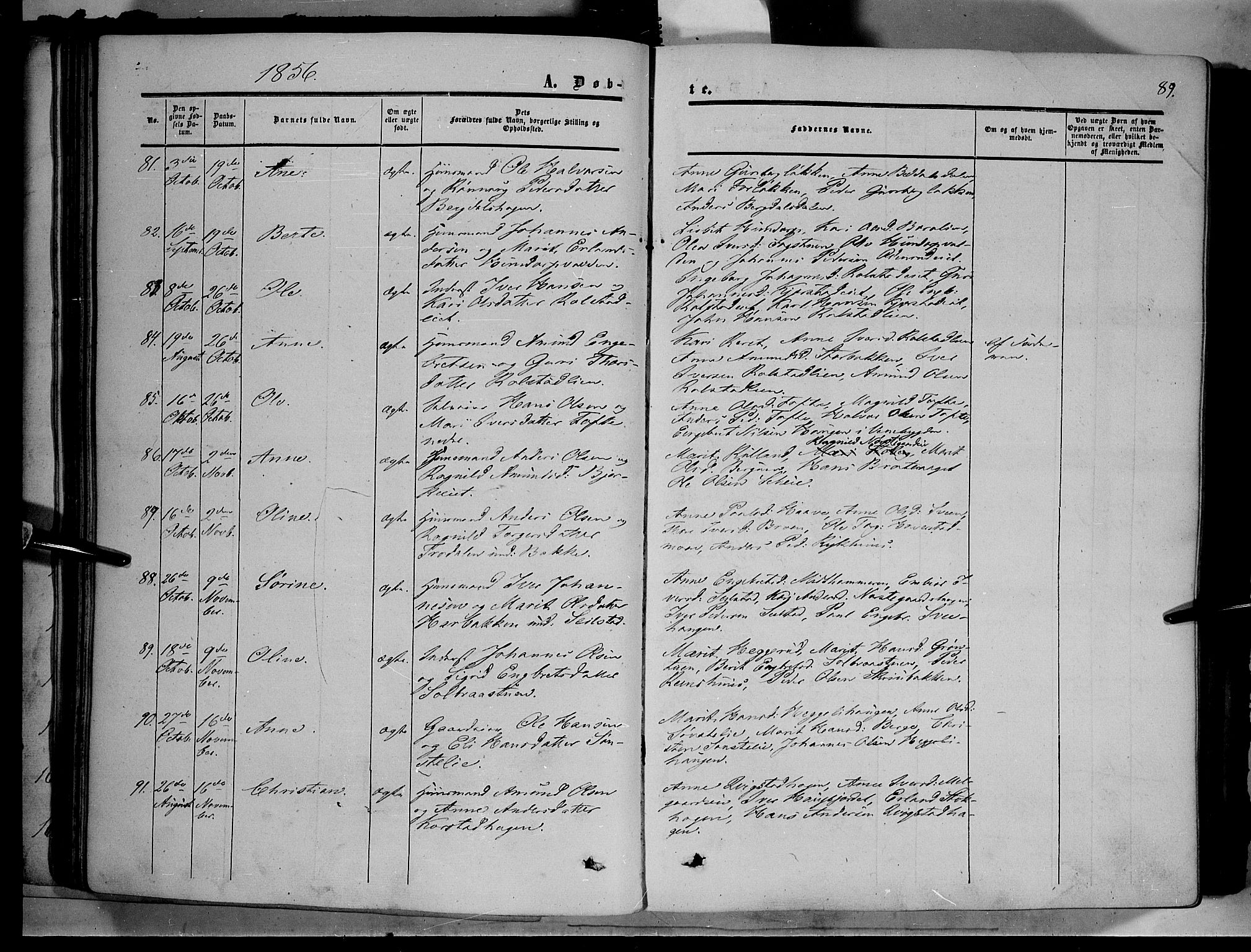 Sør-Fron prestekontor, SAH/PREST-010/H/Ha/Haa/L0001: Parish register (official) no. 1, 1849-1863, p. 89