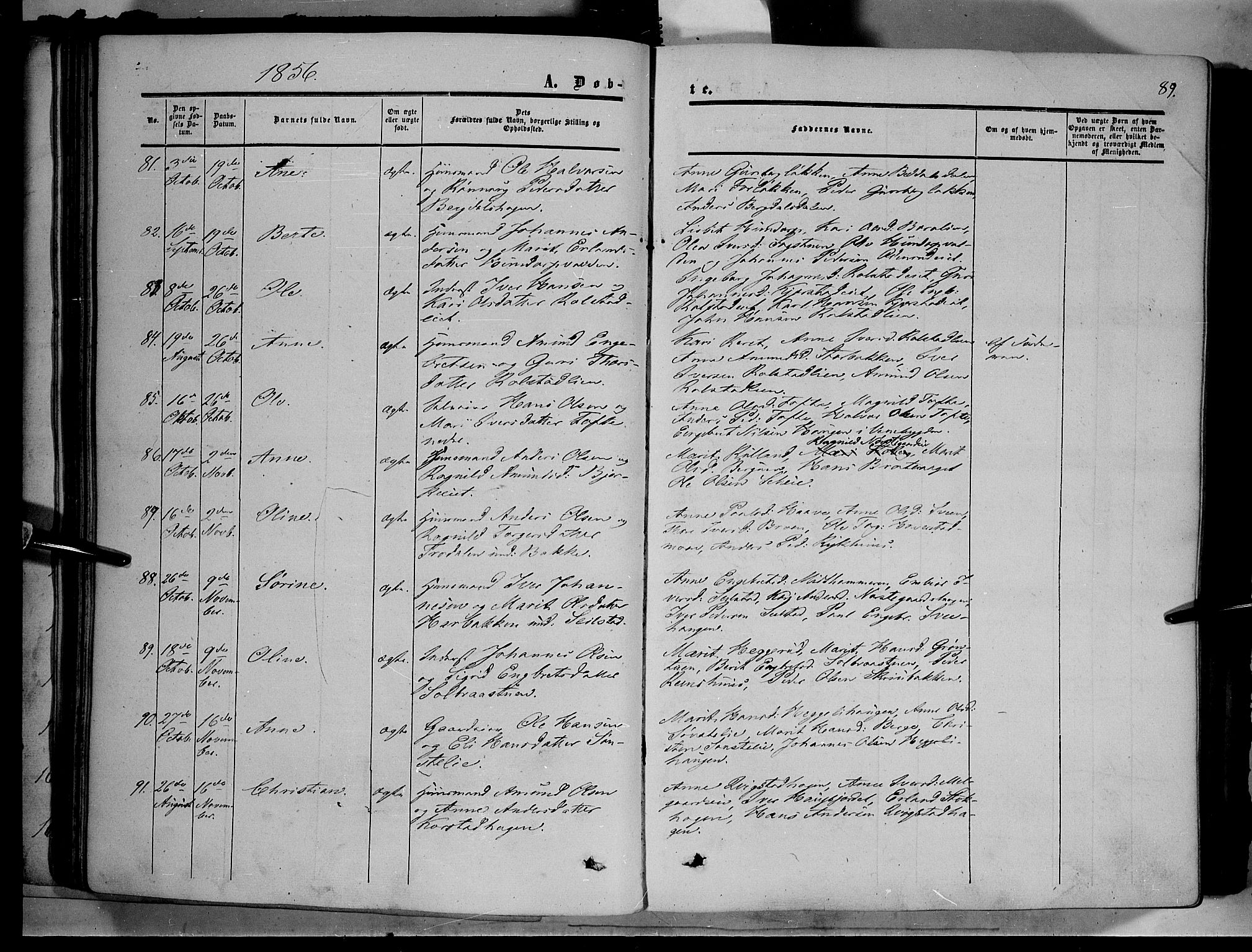 Sør-Fron prestekontor, AV/SAH-PREST-010/H/Ha/Haa/L0001: Parish register (official) no. 1, 1849-1863, p. 89