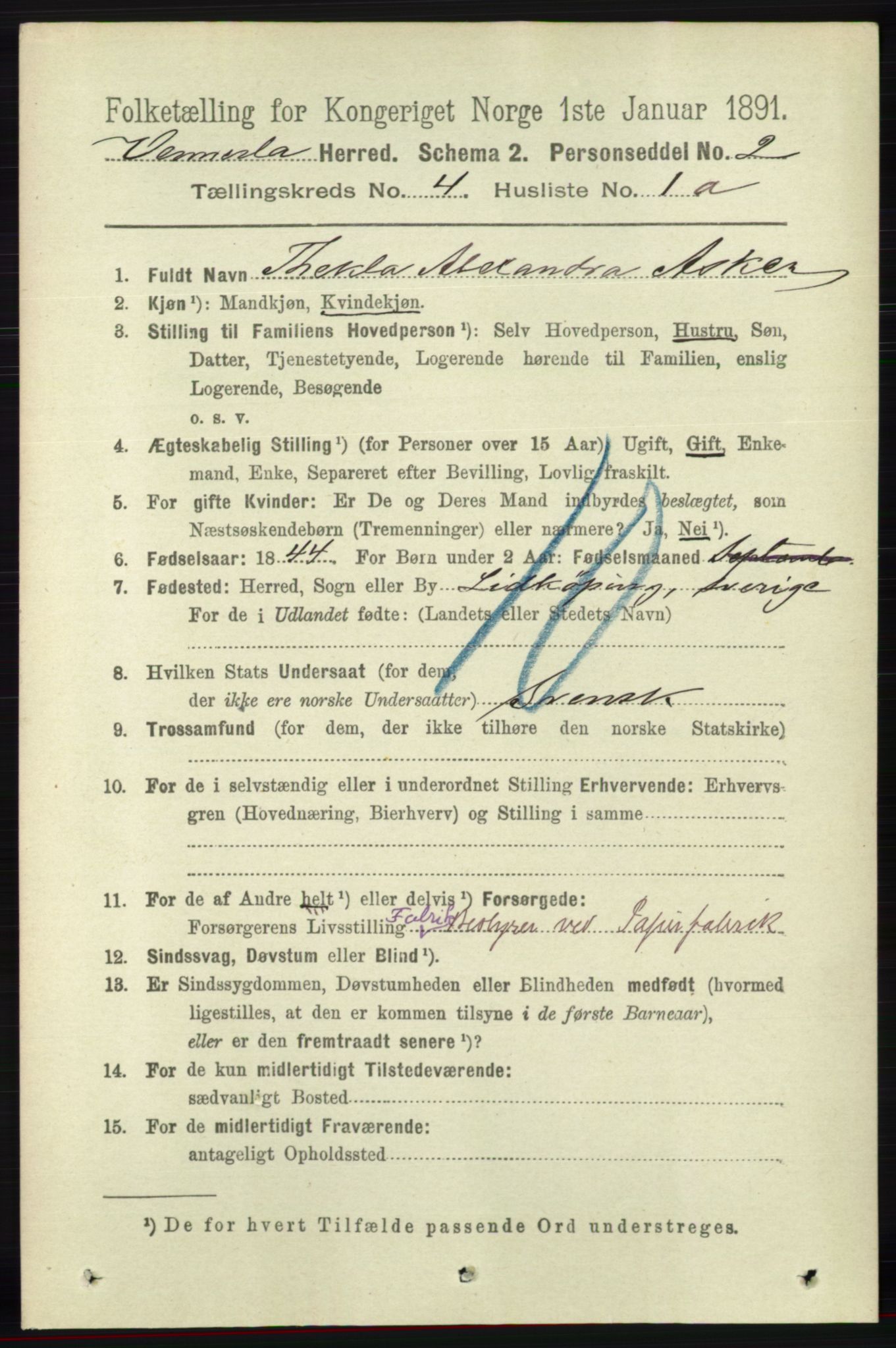 RA, 1891 census for 1014 Vennesla, 1891, p. 850