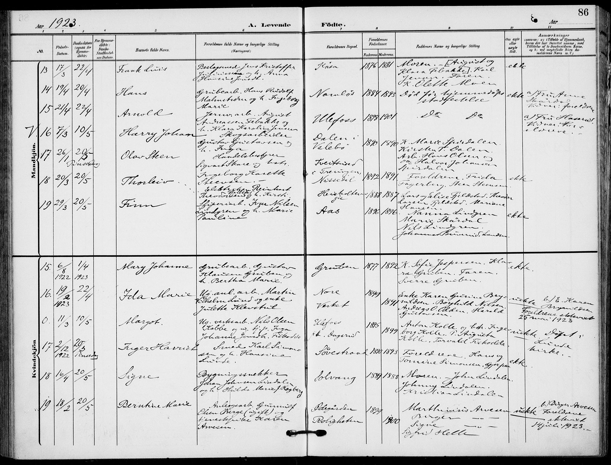 Holla kirkebøker, AV/SAKO-A-272/F/Fa/L0012: Parish register (official) no. 12, 1907-1923, p. 86