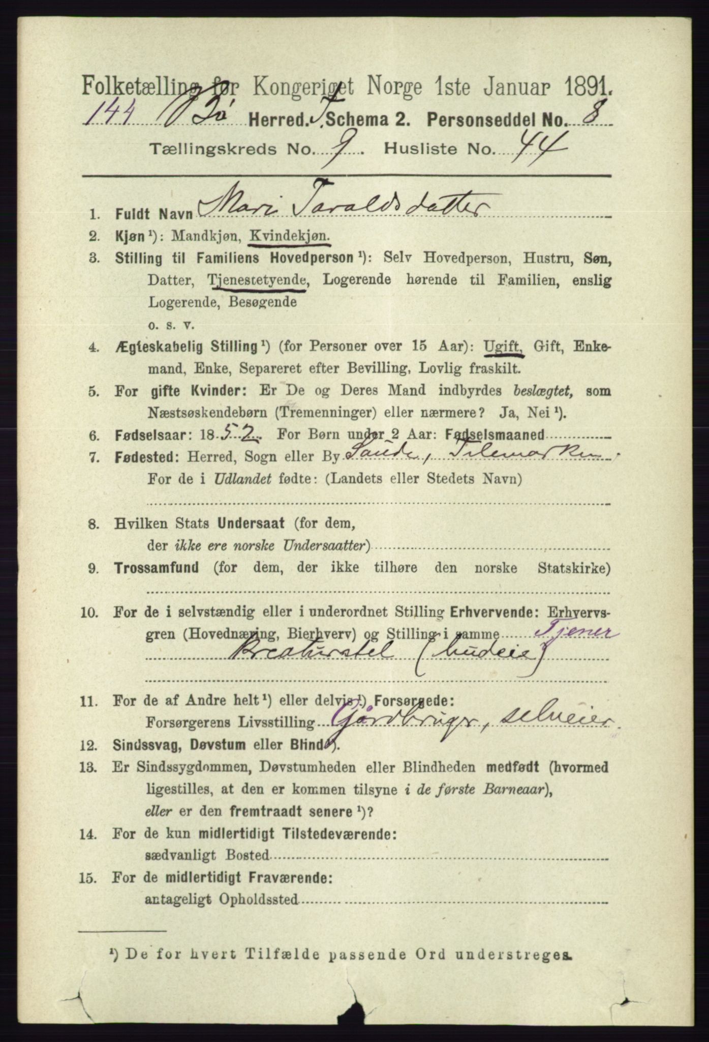 RA, 1891 census for 0821 Bø, 1891, p. 3155