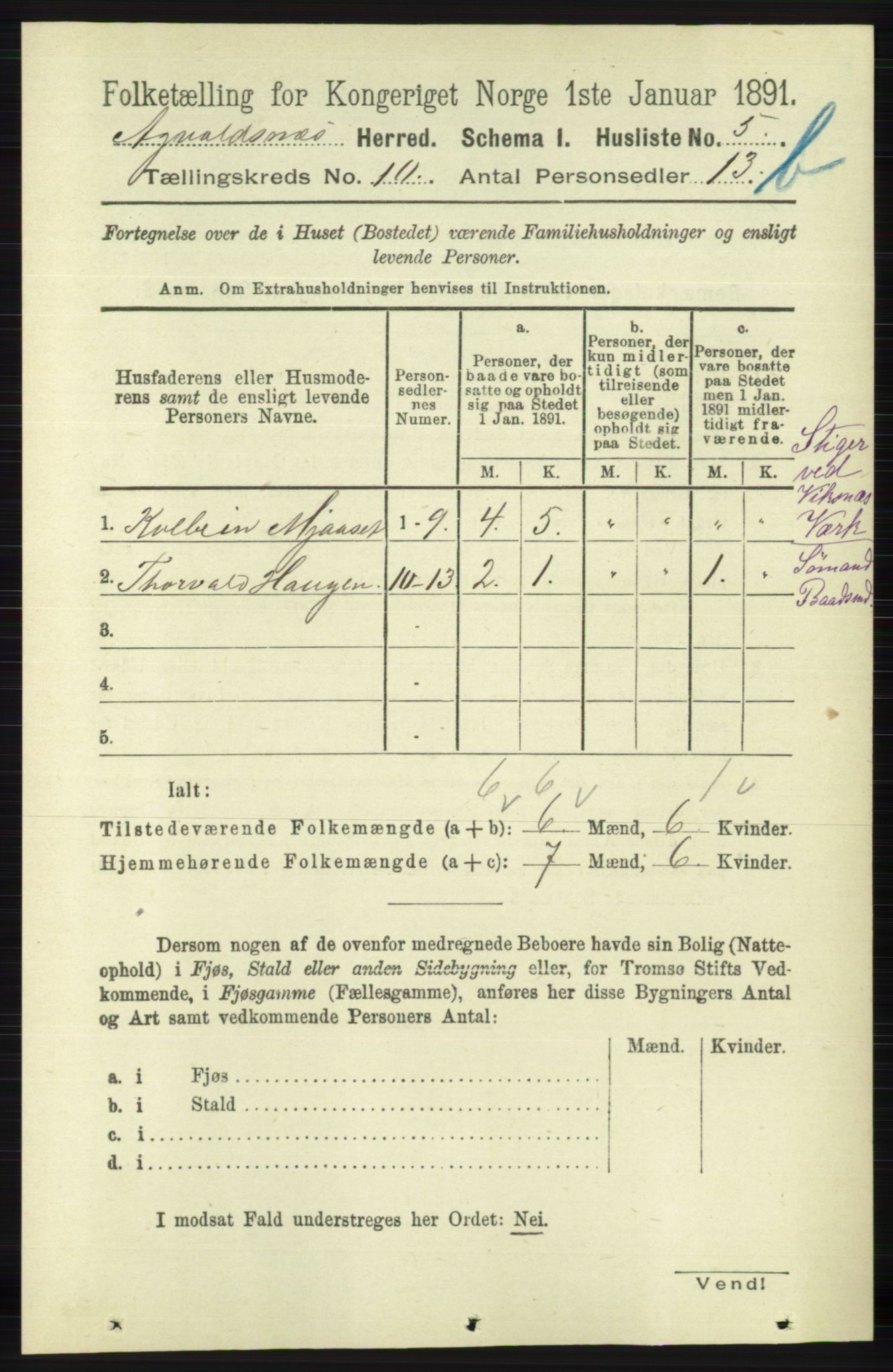 RA, 1891 census for 1147 Avaldsnes, 1891, p. 5759