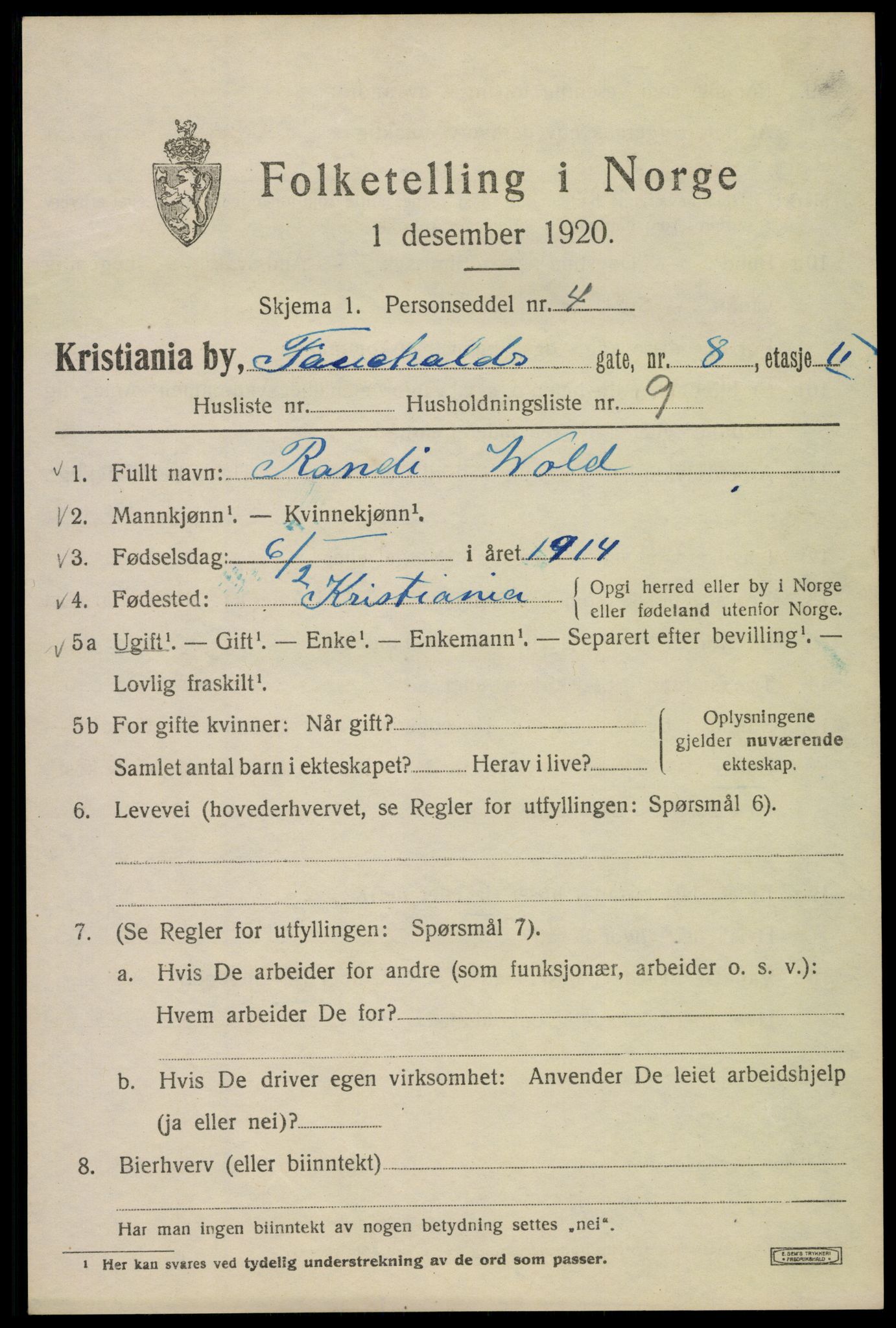 SAO, 1920 census for Kristiania, 1920, p. 227825