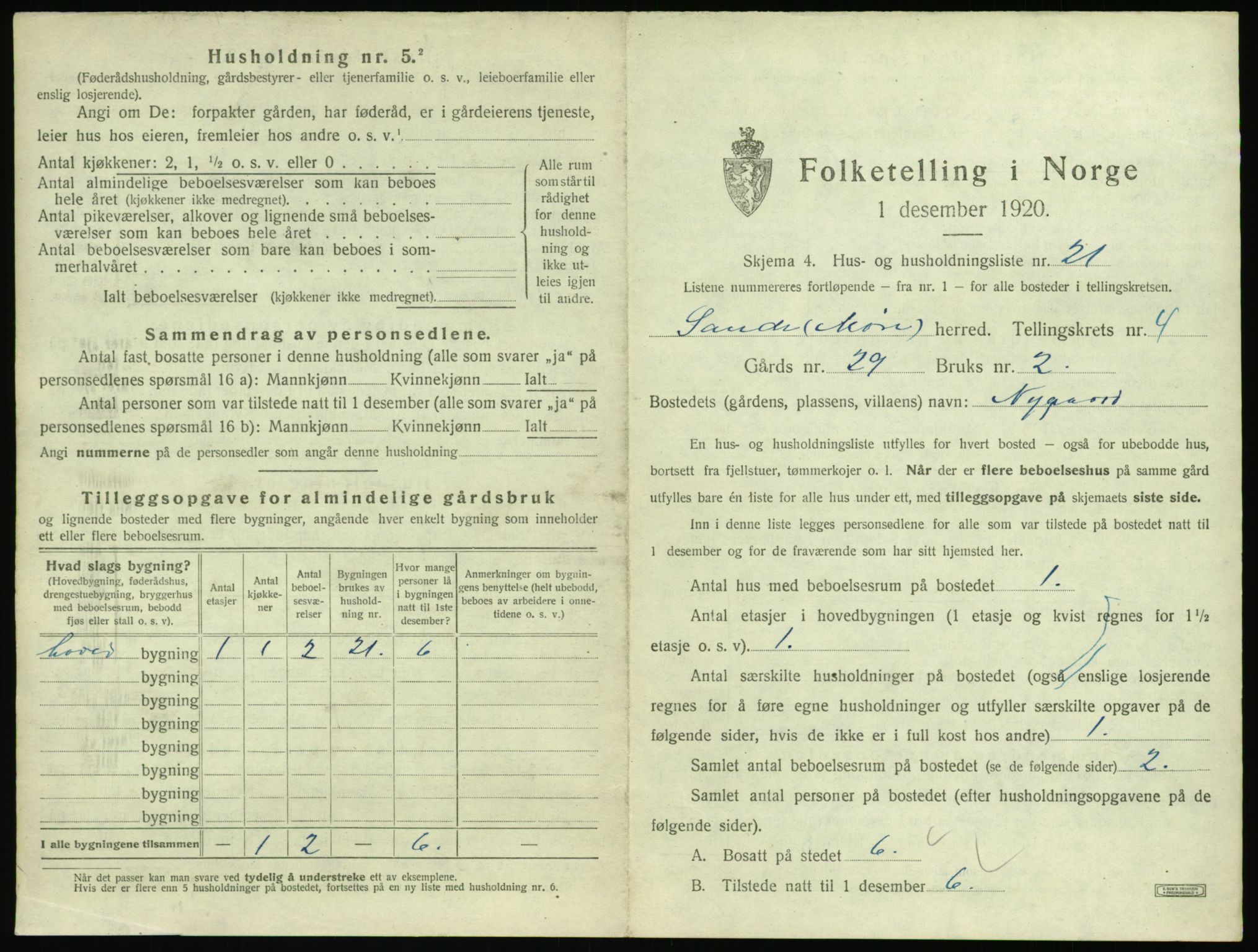 SAT, 1920 census for Sande (MR), 1920, p. 400