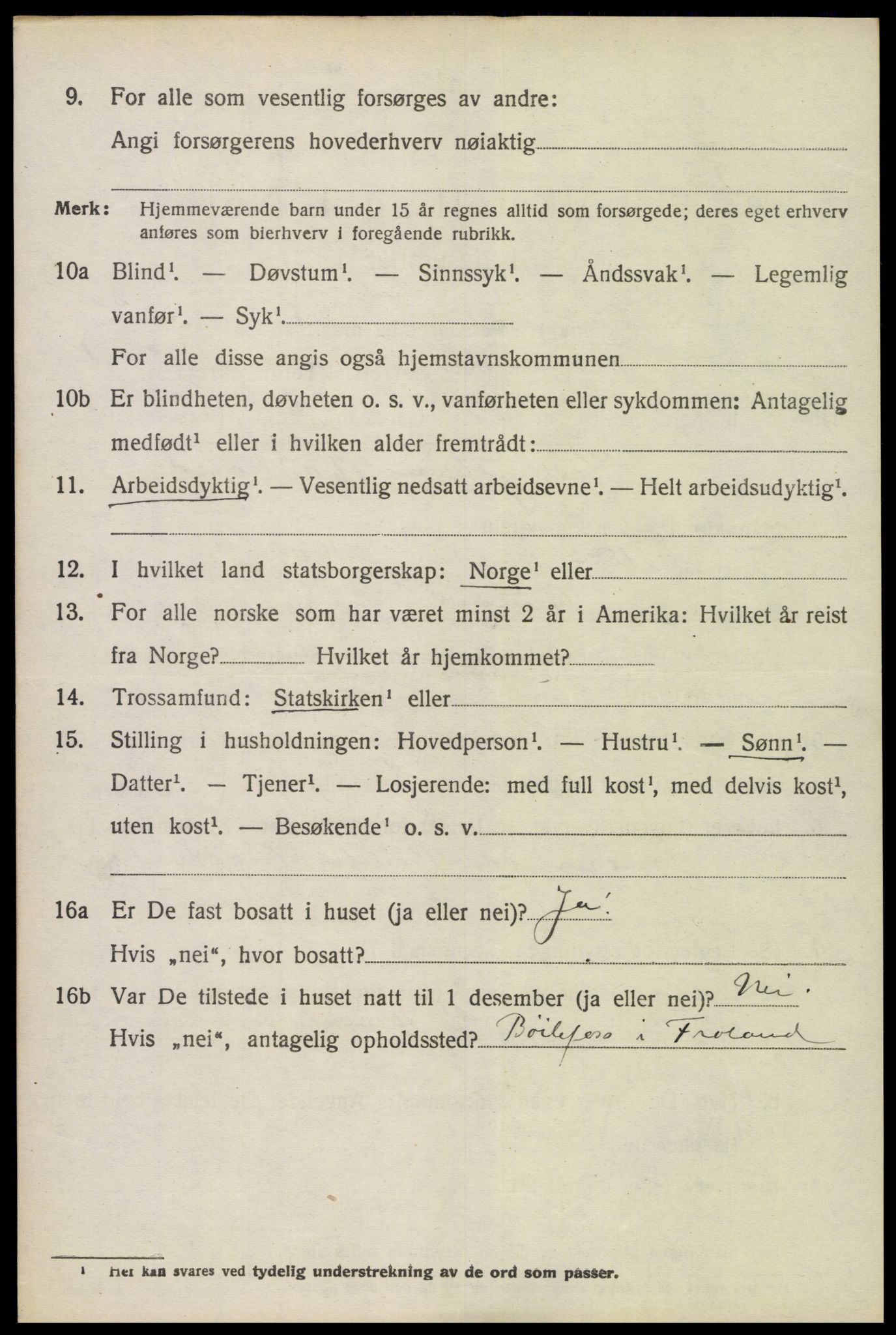 SAK, 1920 census for Froland, 1920, p. 1868