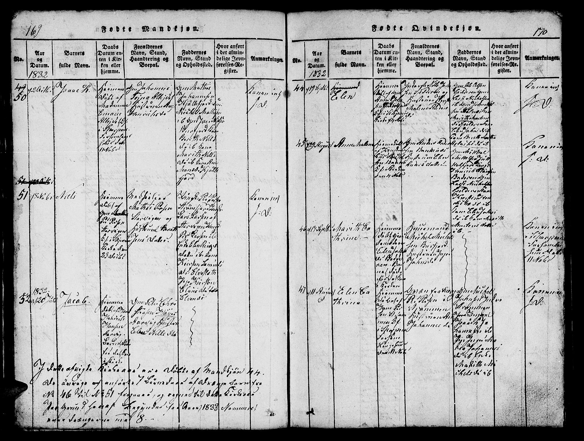 Skjervøy sokneprestkontor, AV/SATØ-S-1300/H/Ha/Hab/L0001klokker: Parish register (copy) no. 1, 1825-1838, p. 169-170