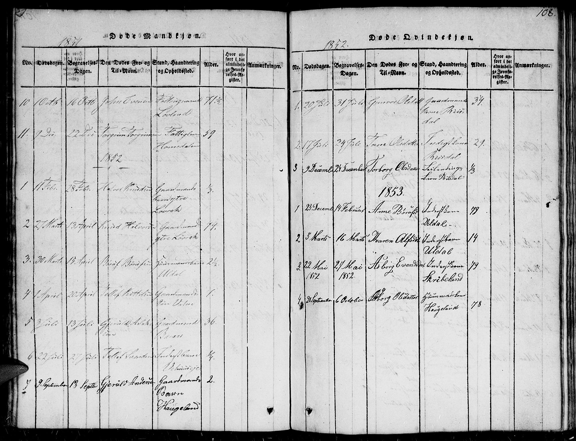 Herefoss sokneprestkontor, SAK/1111-0019/F/Fb/Fbc/L0001: Parish register (copy) no. B 1, 1816-1866, p. 108