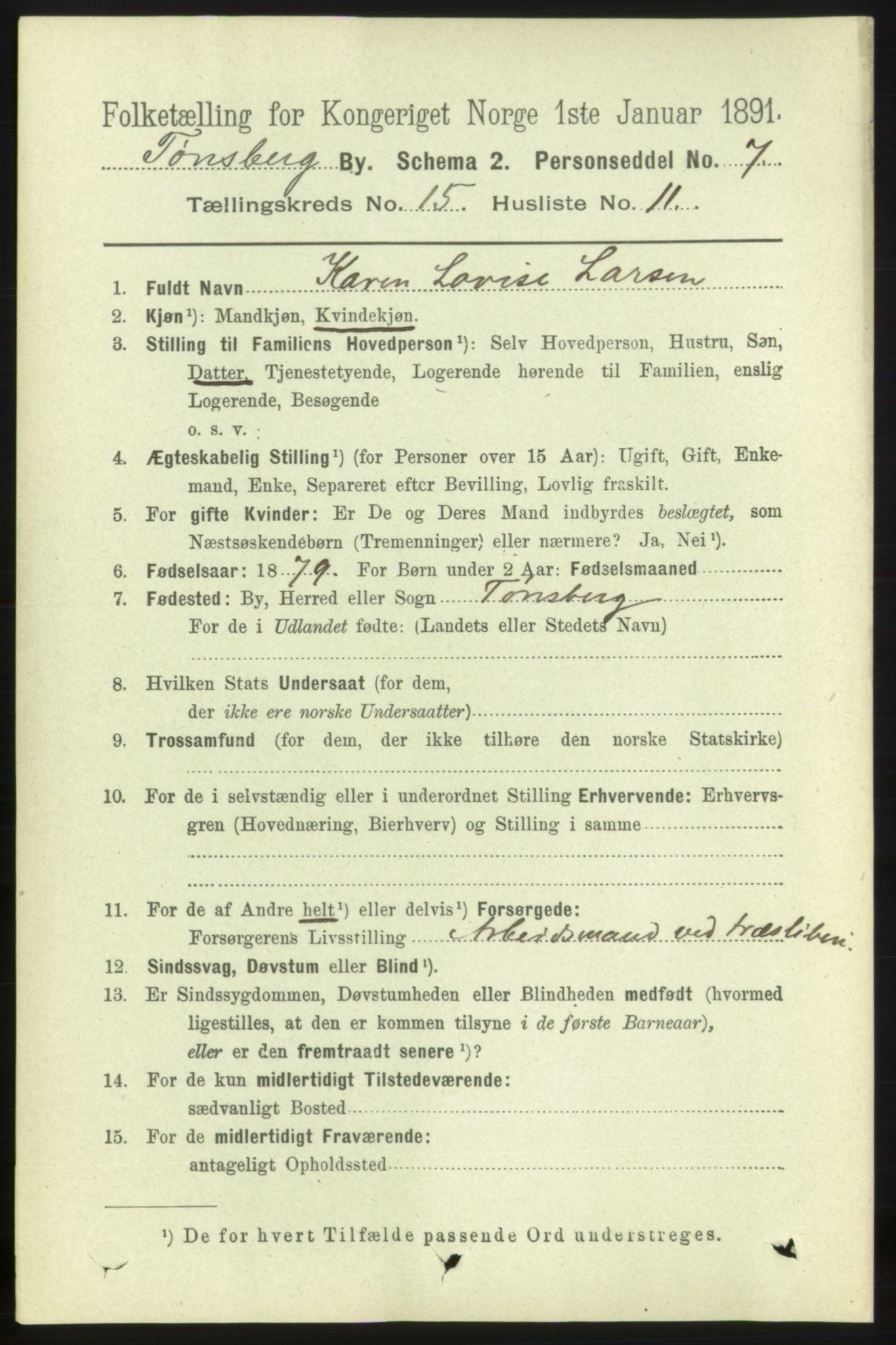 RA, 1891 census for 0705 Tønsberg, 1891, p. 4786