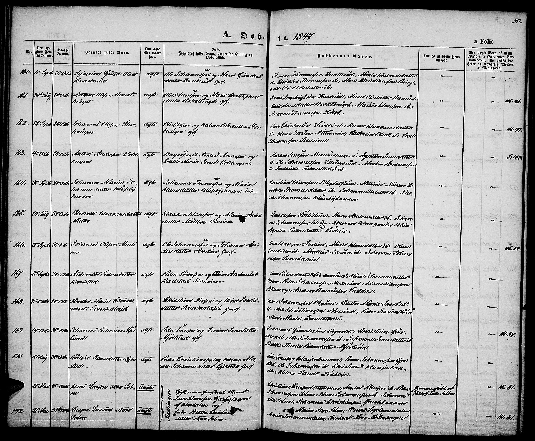 Vestre Toten prestekontor, AV/SAH-PREST-108/H/Ha/Haa/L0004: Parish register (official) no. 4, 1844-1849, p. 50