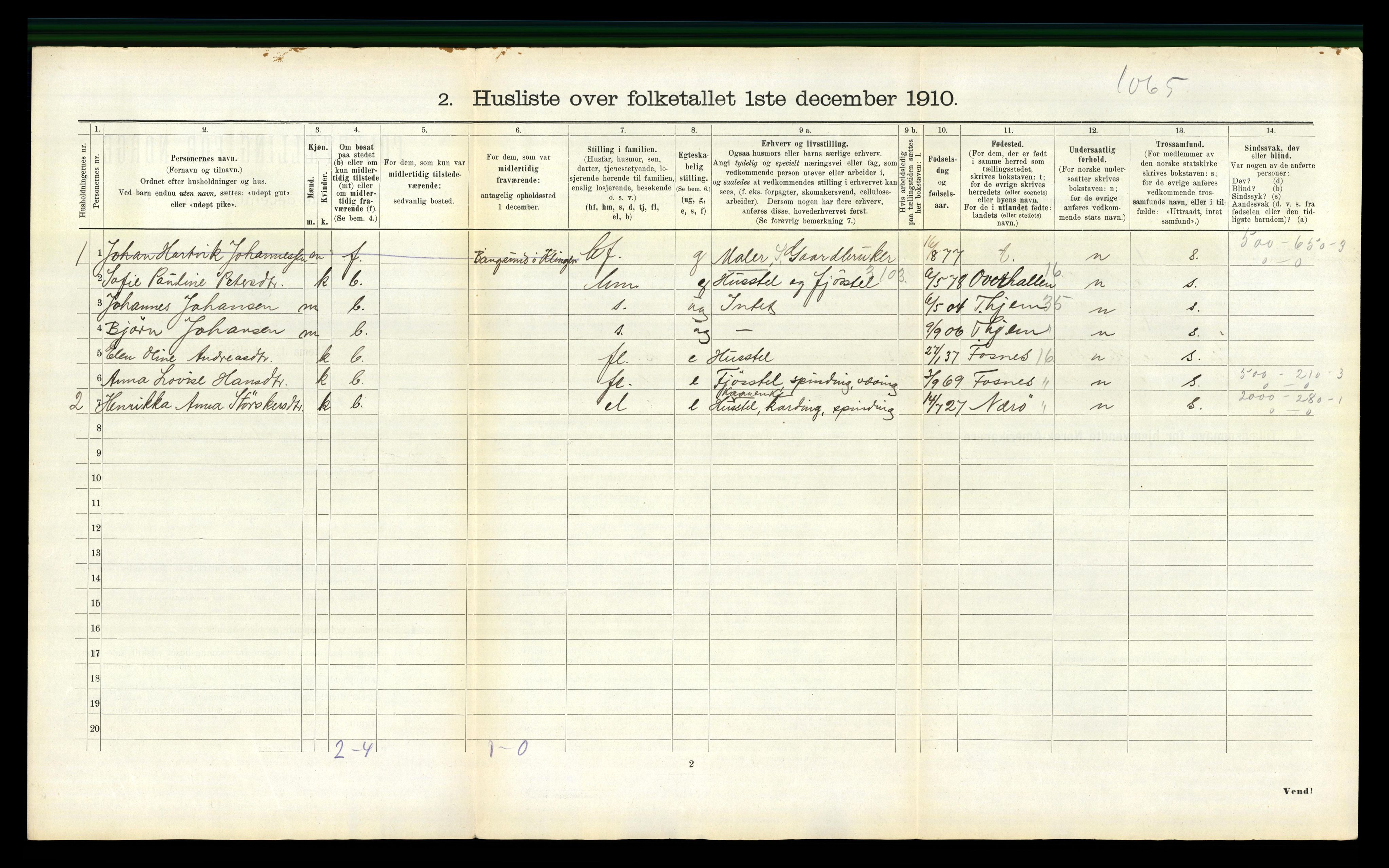 RA, 1910 census for Kolvereid, 1910, p. 357