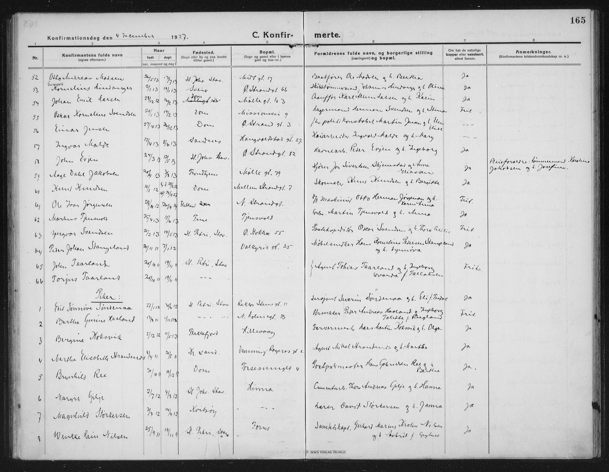 Domkirken sokneprestkontor, AV/SAST-A-101812/002/A/L0019: Parish register (official) no. A 35, 1916-1932, p. 165