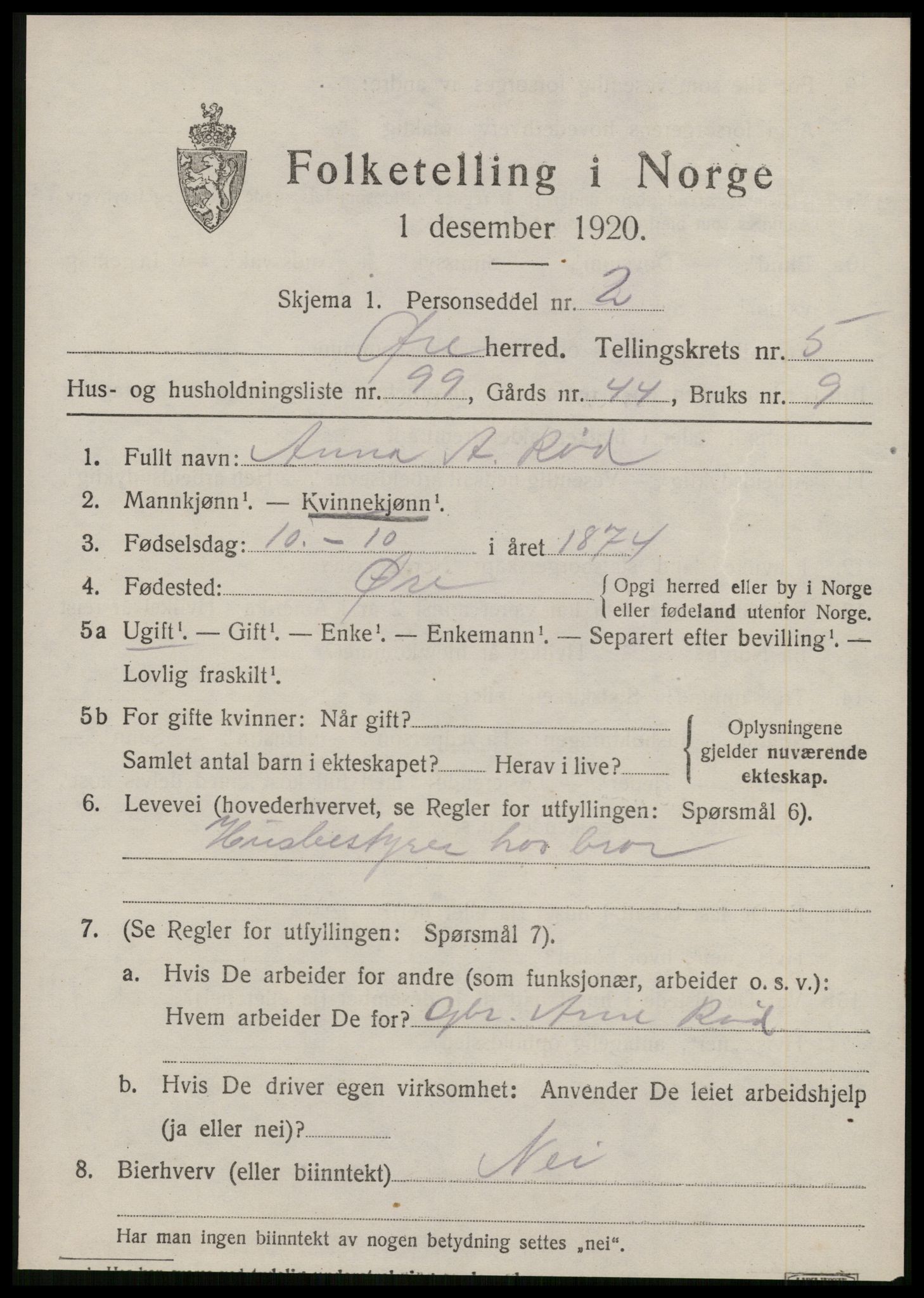 SAT, 1920 census for Øre, 1920, p. 3754