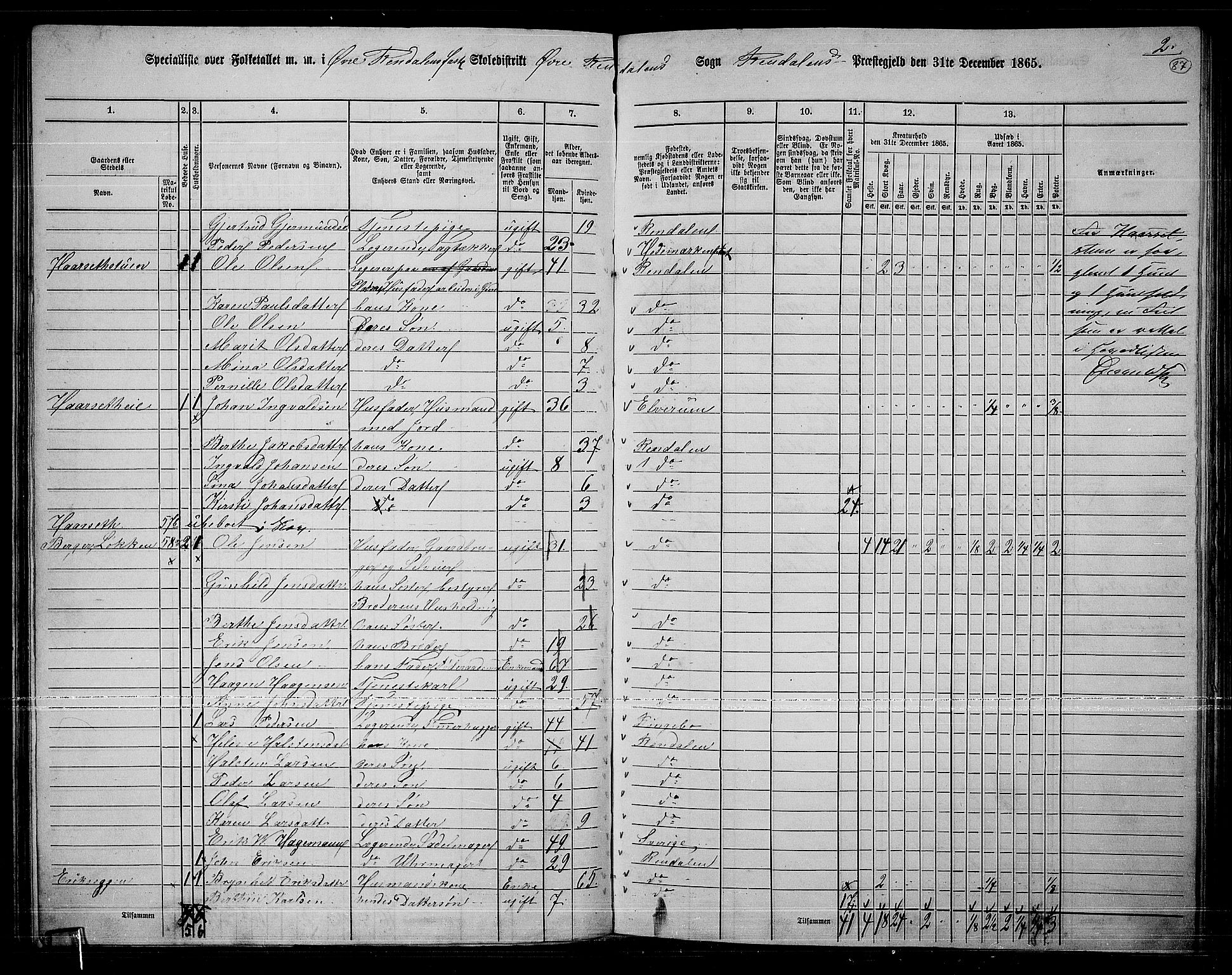 RA, 1865 census for Rendalen, 1865, p. 72