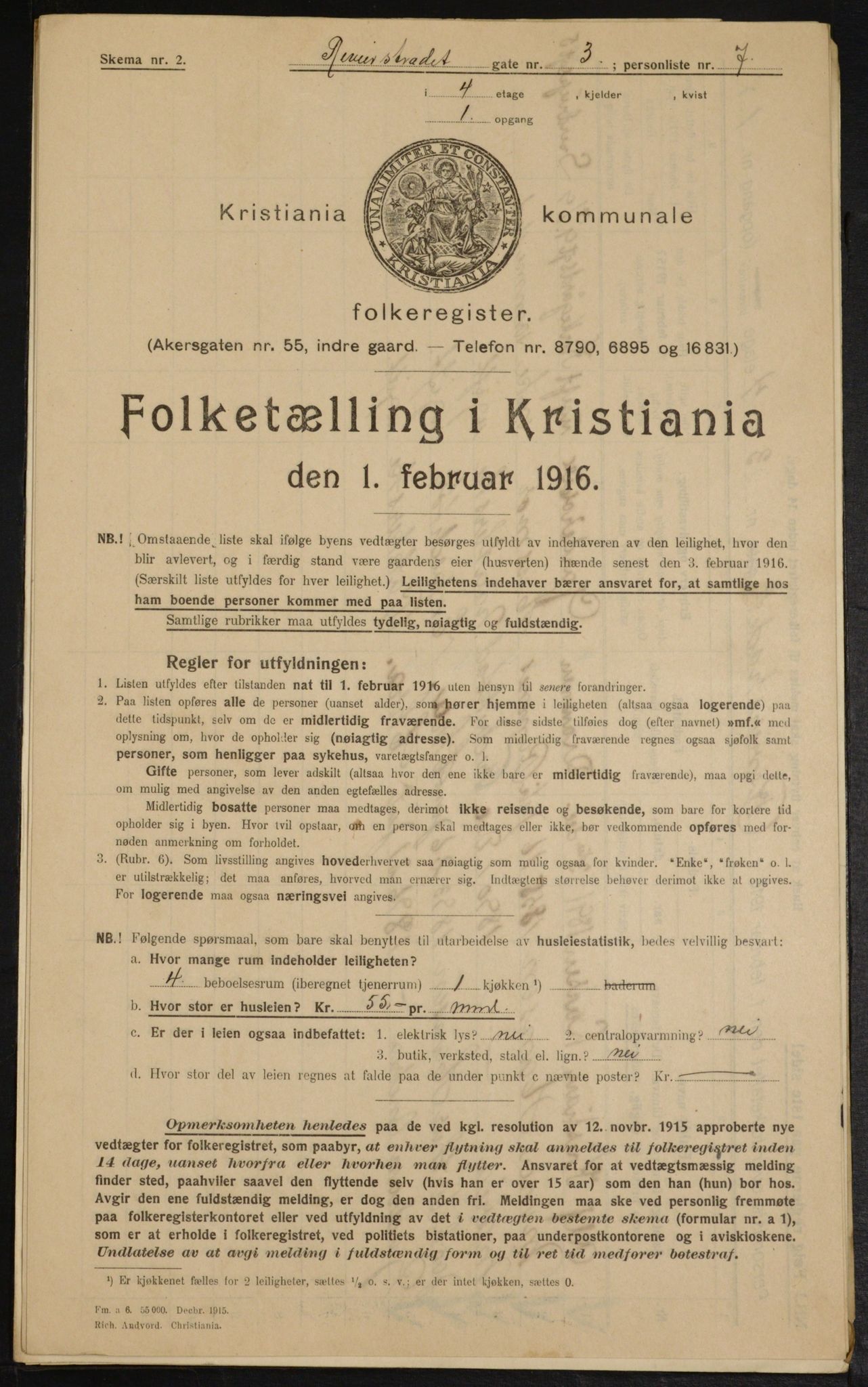 OBA, Municipal Census 1916 for Kristiania, 1916, p. 85015