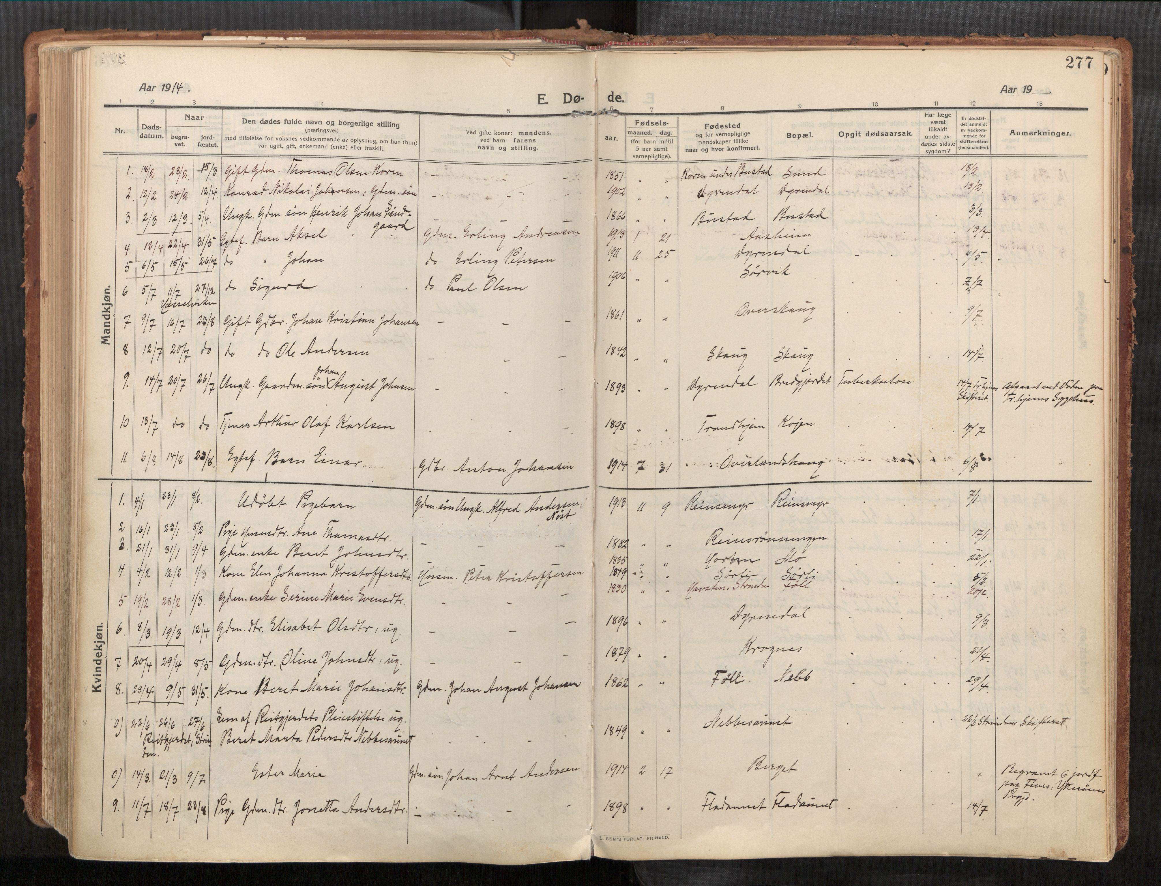 Stadsbygd sokneprestkontor, SAT/A-1117/1/I/I1/I1a/L0001: Parish register (official) no. 1, 1911-1929, p. 277