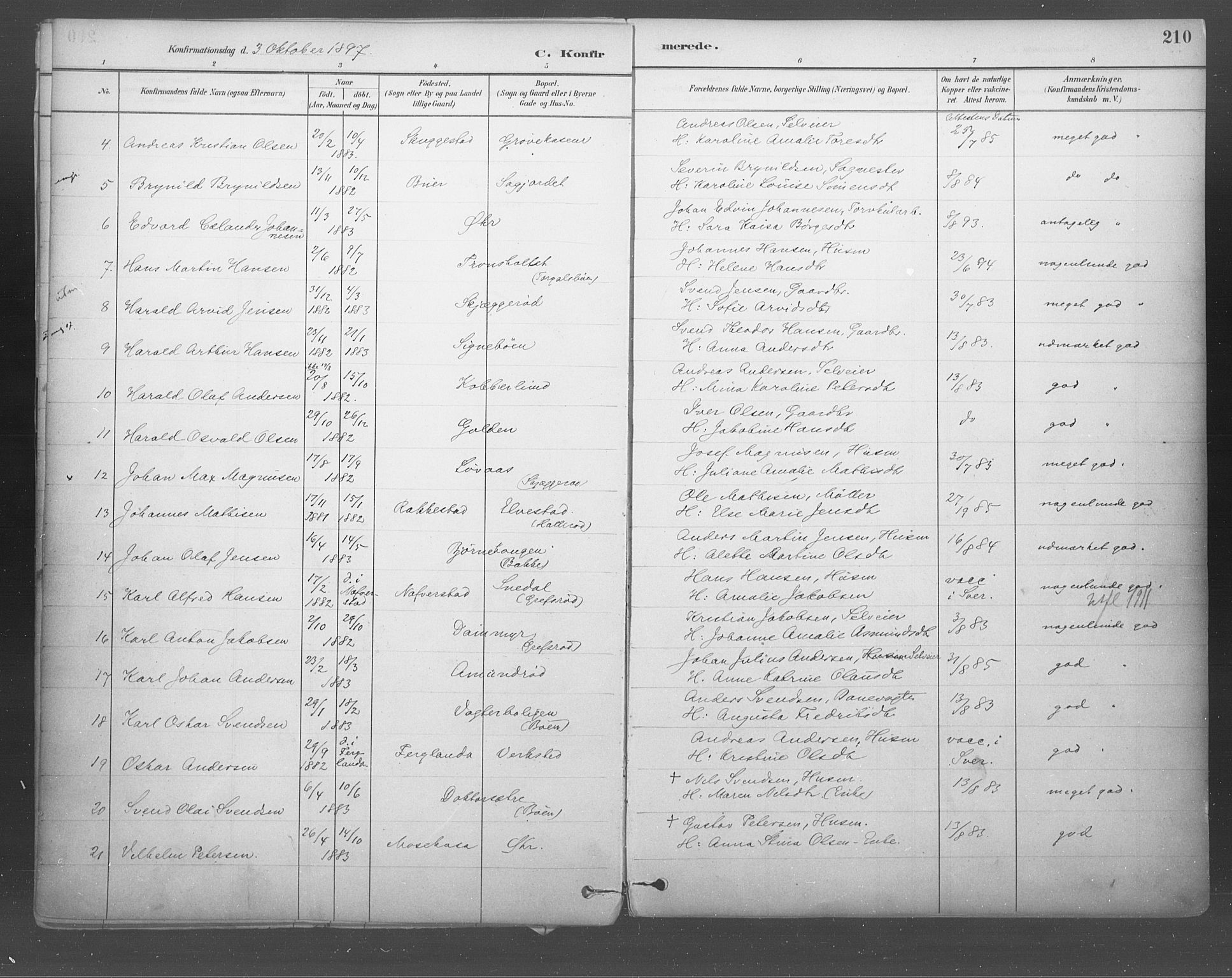 Idd prestekontor Kirkebøker, SAO/A-10911/F/Fb/L0002: Parish register (official) no. II 2, 1882-1923, p. 210
