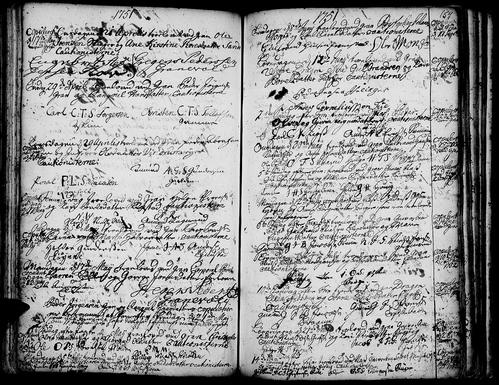 Gran prestekontor, SAH/PREST-112/H/Ha/Haa/L0003: Parish register (official) no. 3, 1745-1758, p. 157