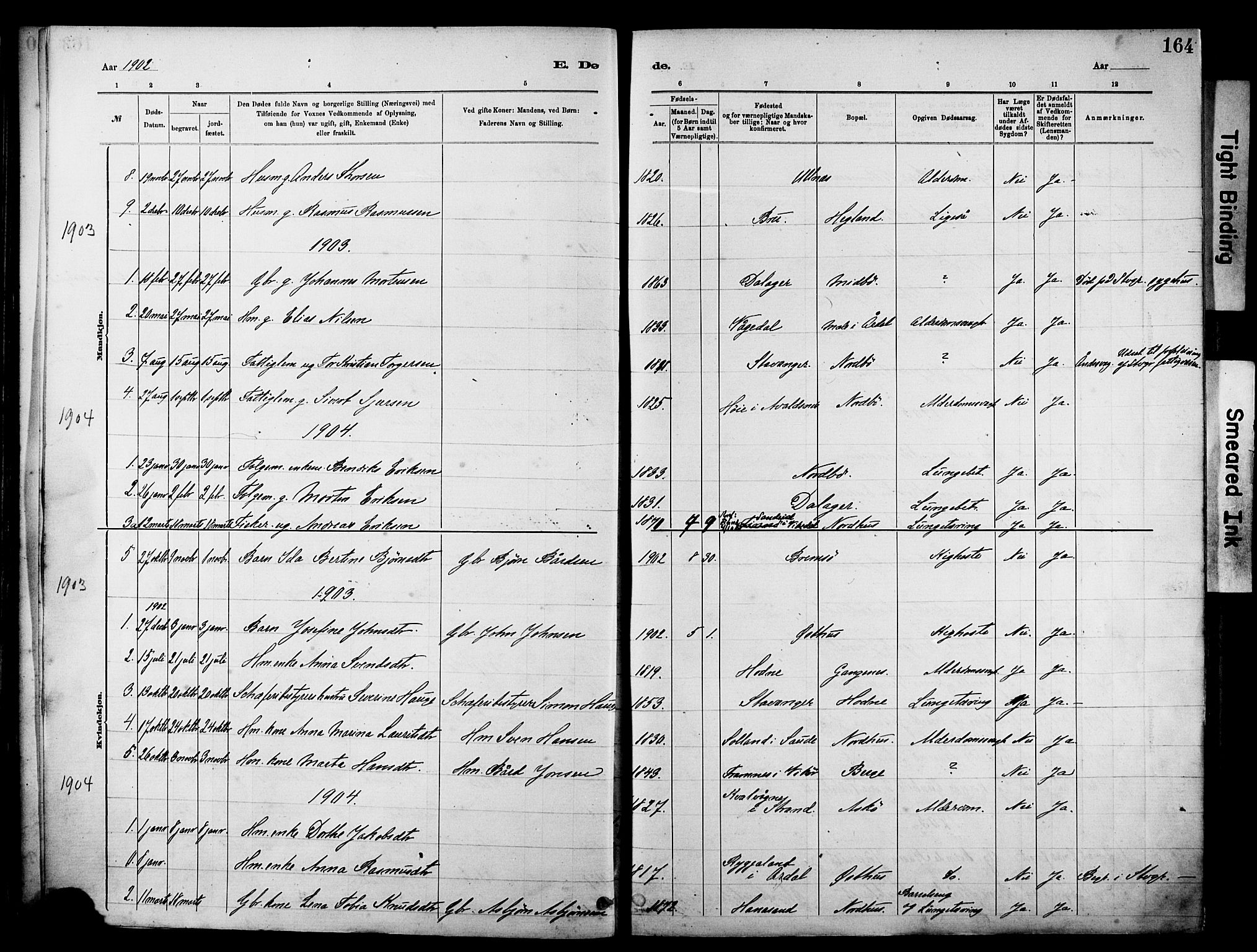 Rennesøy sokneprestkontor, SAST/A -101827/H/Ha/Haa/L0012: Parish register (official) no. A 13, 1885-1917, p. 164