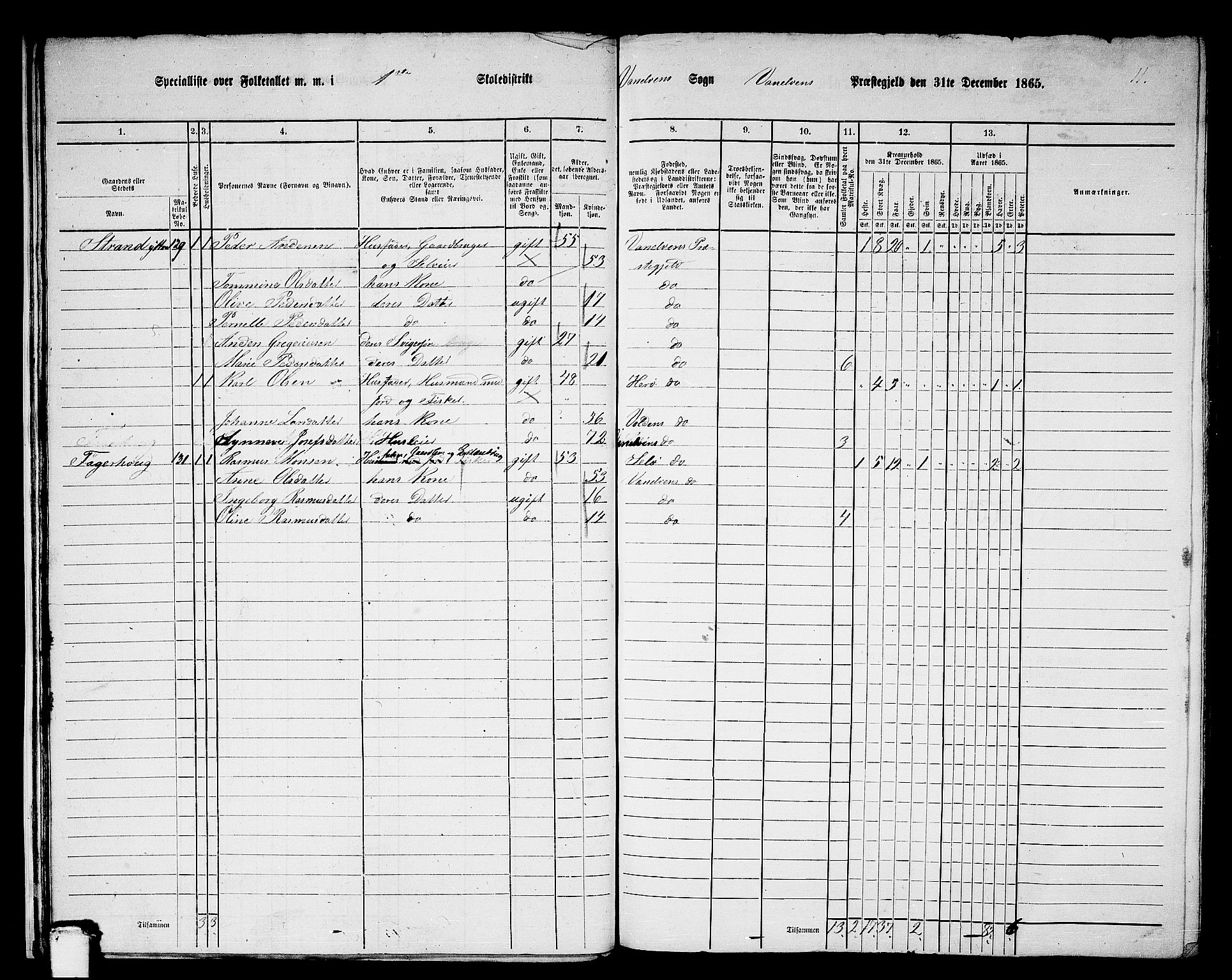 RA, 1865 census for Vanylven, 1865, p. 22