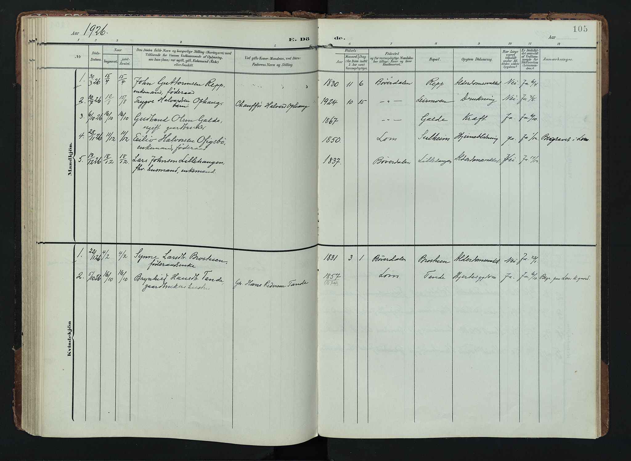 Lom prestekontor, SAH/PREST-070/K/L0012: Parish register (official) no. 12, 1904-1928, p. 105