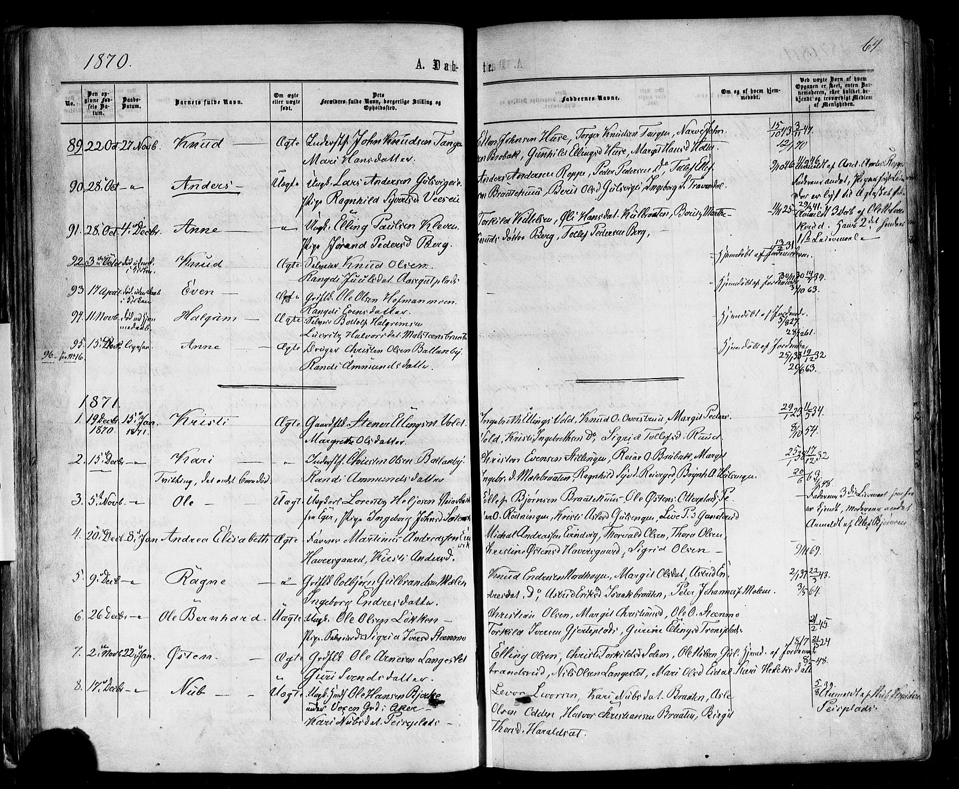 Nes kirkebøker, SAKO/A-236/F/Fa/L0010: Parish register (official) no. 10, 1864-1880, p. 64