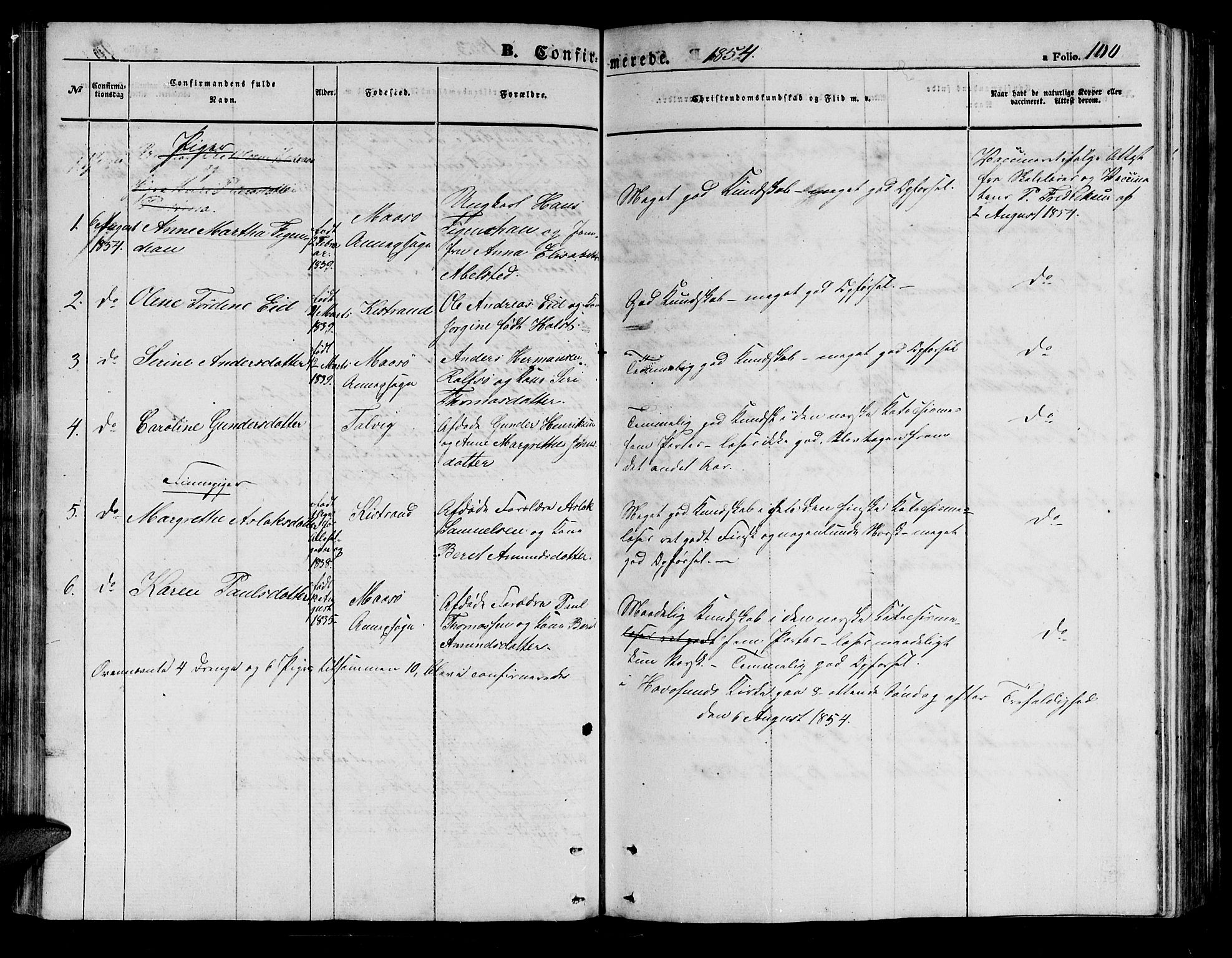 Måsøy sokneprestkontor, AV/SATØ-S-1348/H/Hb/L0001klokker: Parish register (copy) no. 1, 1852-1877, p. 100