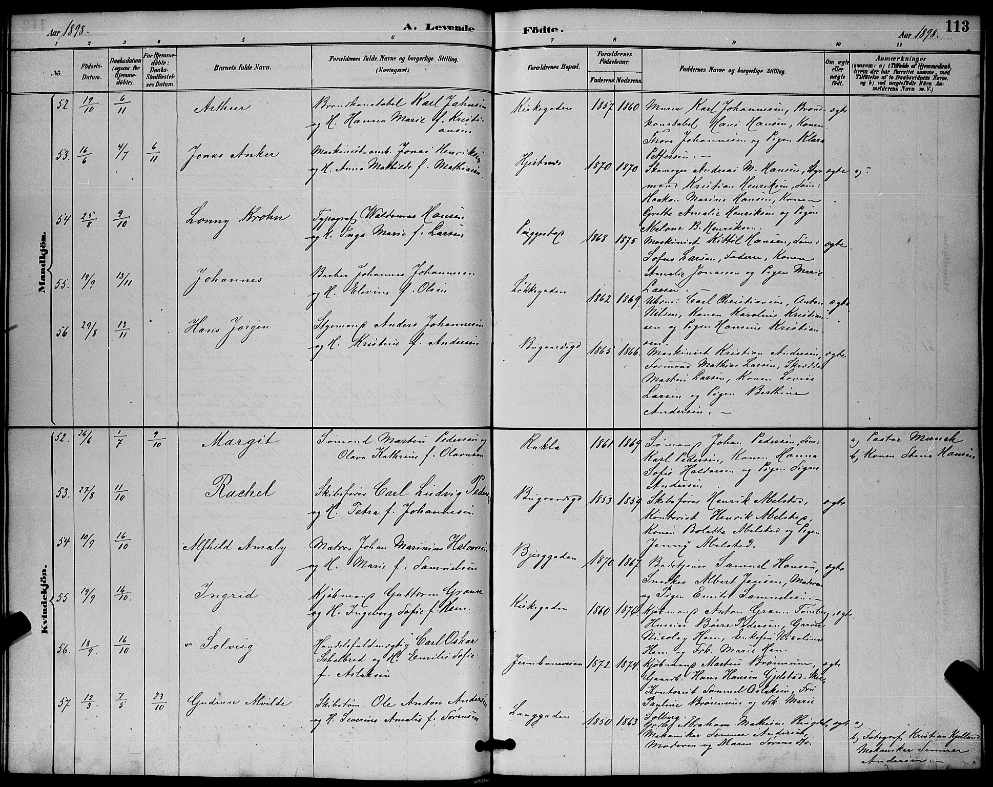 Sandefjord kirkebøker, AV/SAKO-A-315/G/Ga/L0001: Parish register (copy) no. 1, 1885-1903, p. 113