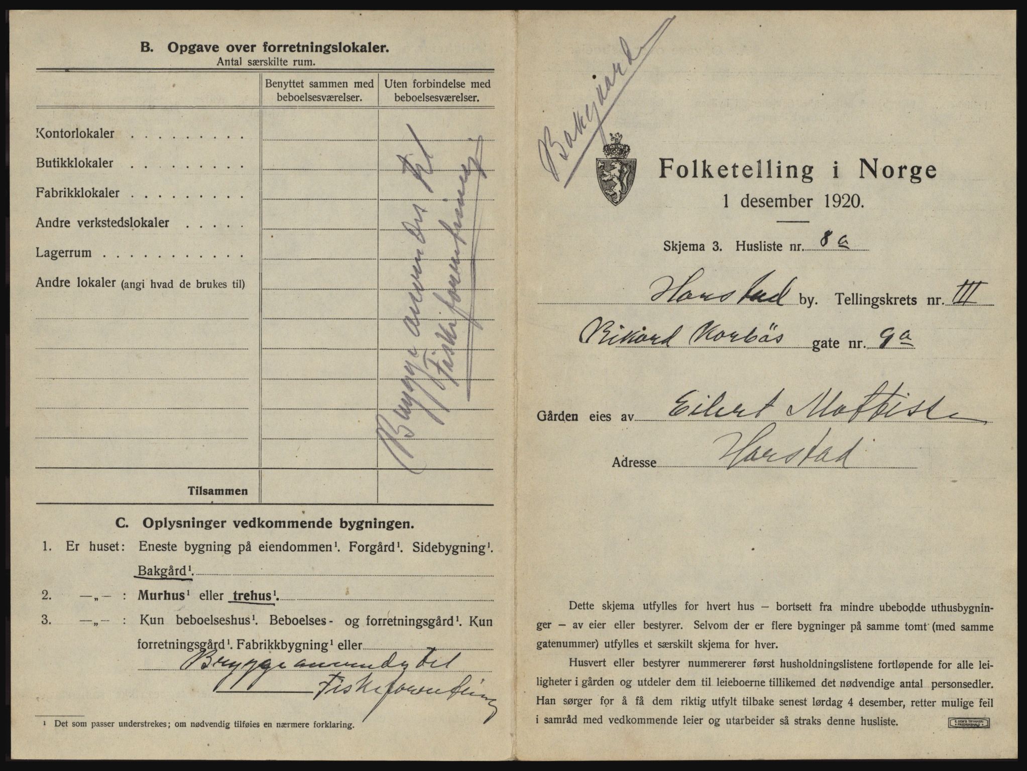 SATØ, 1920 census for Harstad, 1920, p. 259