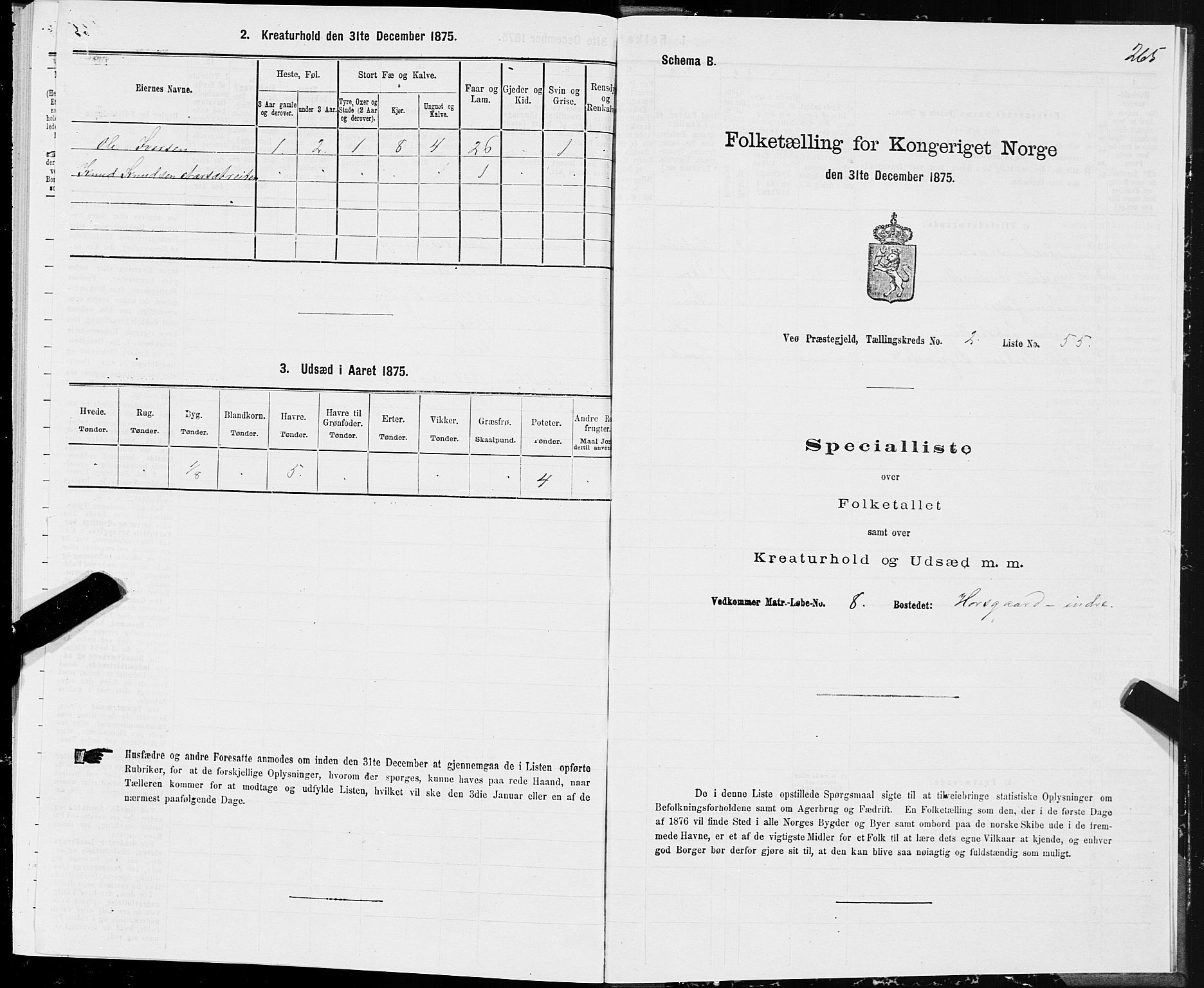 SAT, 1875 census for 1541P Veøy, 1875, p. 1265