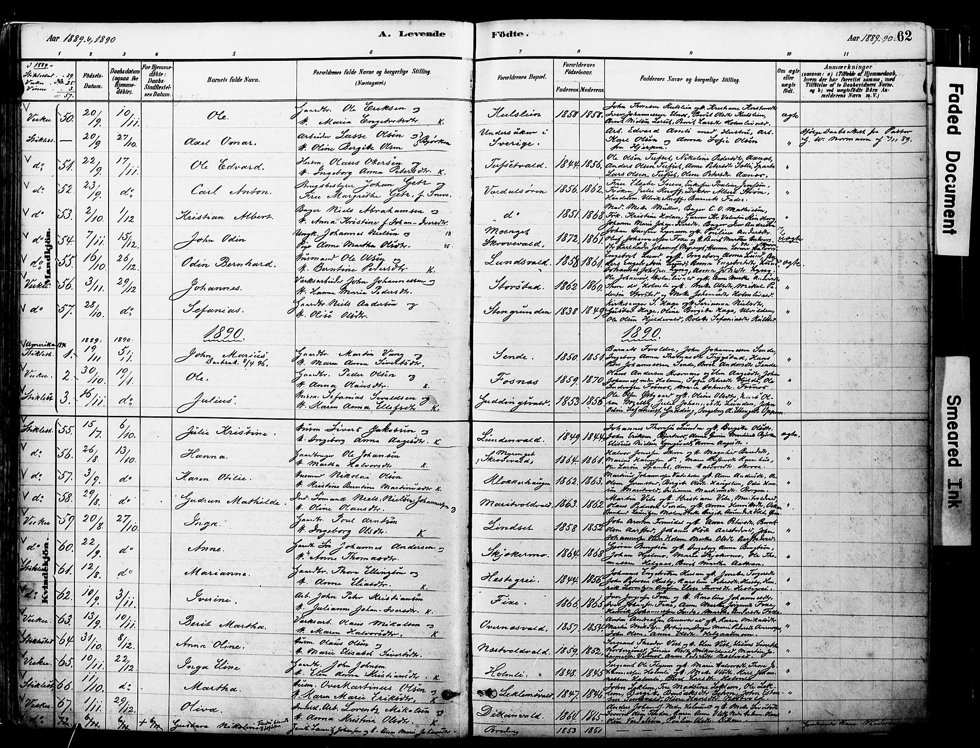Ministerialprotokoller, klokkerbøker og fødselsregistre - Nord-Trøndelag, SAT/A-1458/723/L0244: Parish register (official) no. 723A13, 1881-1899, p. 62