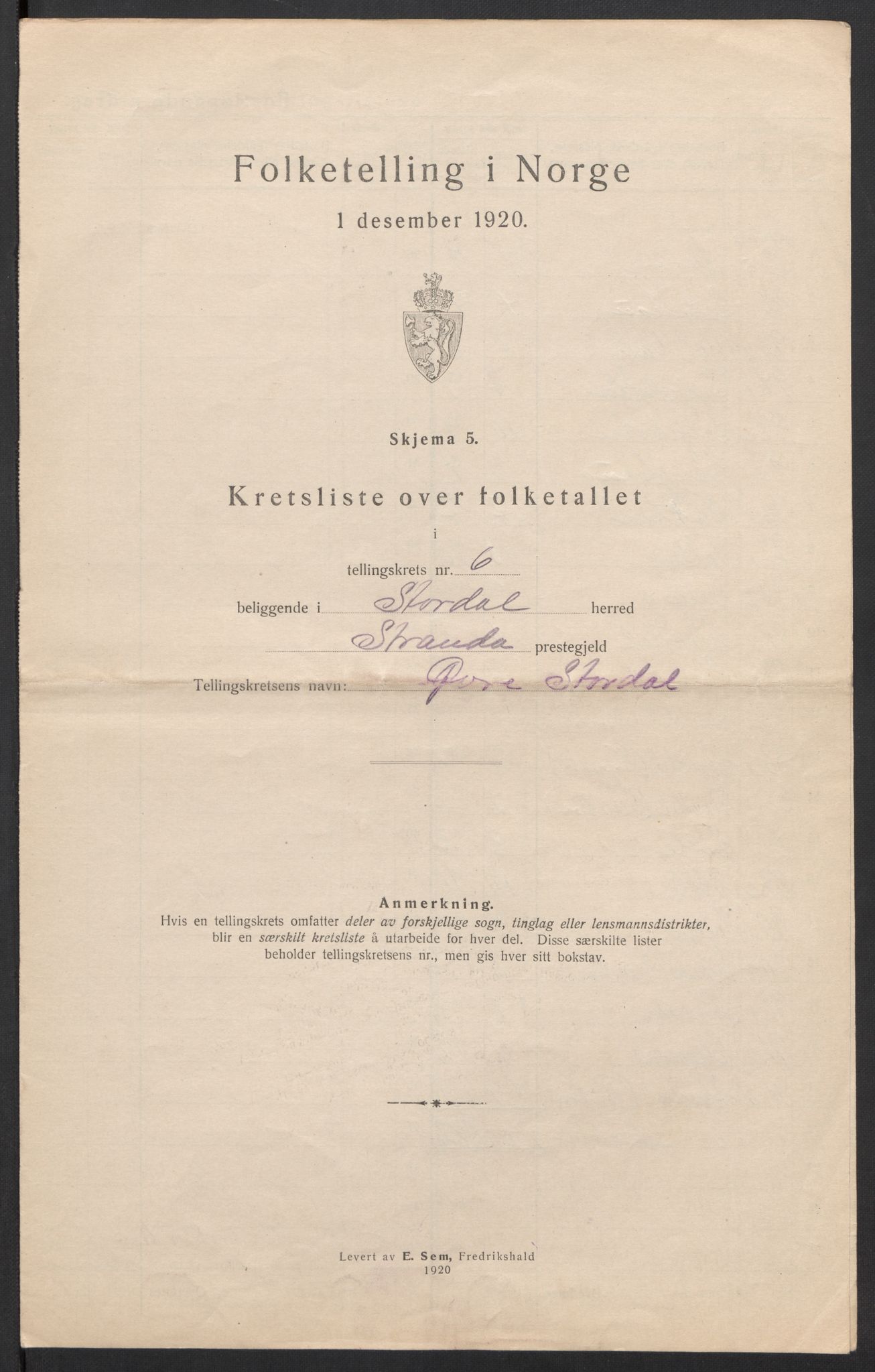 SAT, 1920 census for Stordal, 1920, p. 22