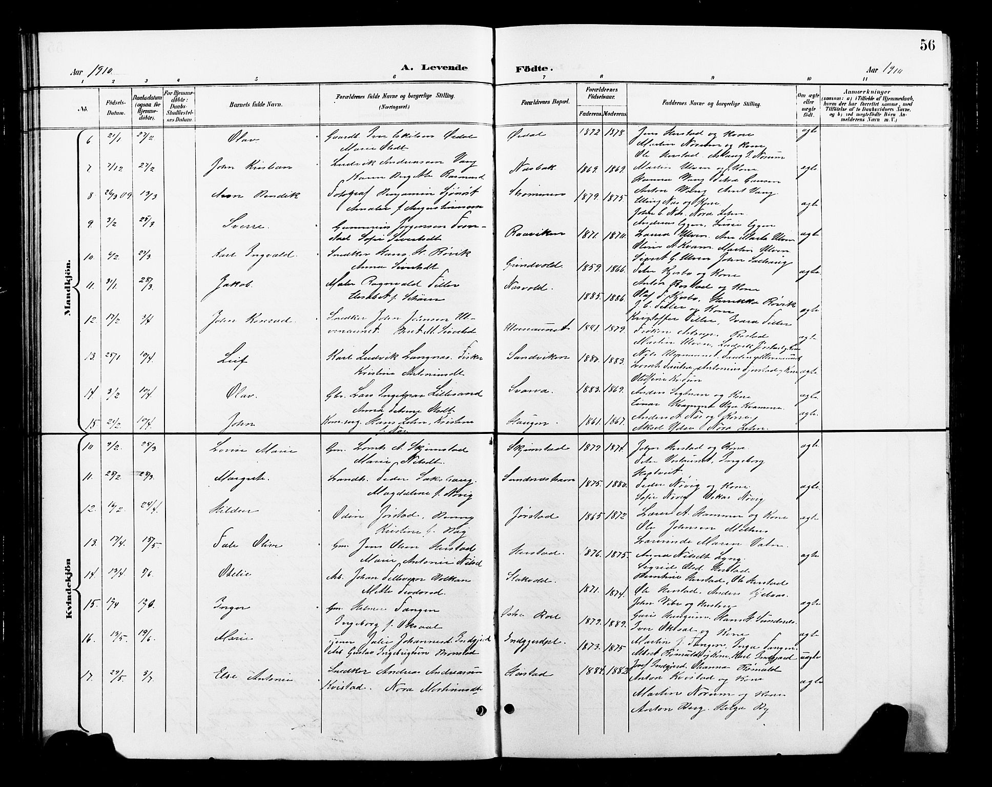 Ministerialprotokoller, klokkerbøker og fødselsregistre - Nord-Trøndelag, AV/SAT-A-1458/730/L0302: Parish register (copy) no. 730C05, 1898-1924, p. 56